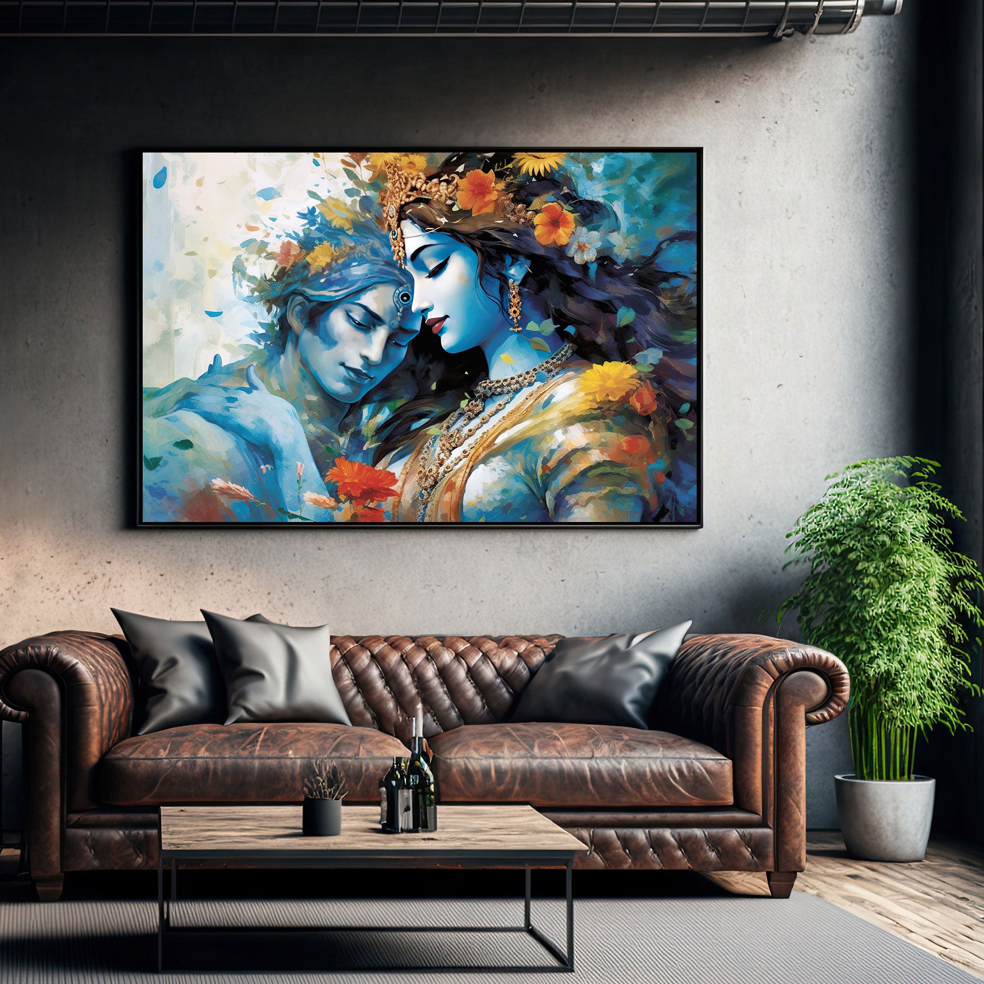 Radha krishan Canvas painting with frame Big Size Wall Art for living room,Bedroom,Drawing room,Hotels