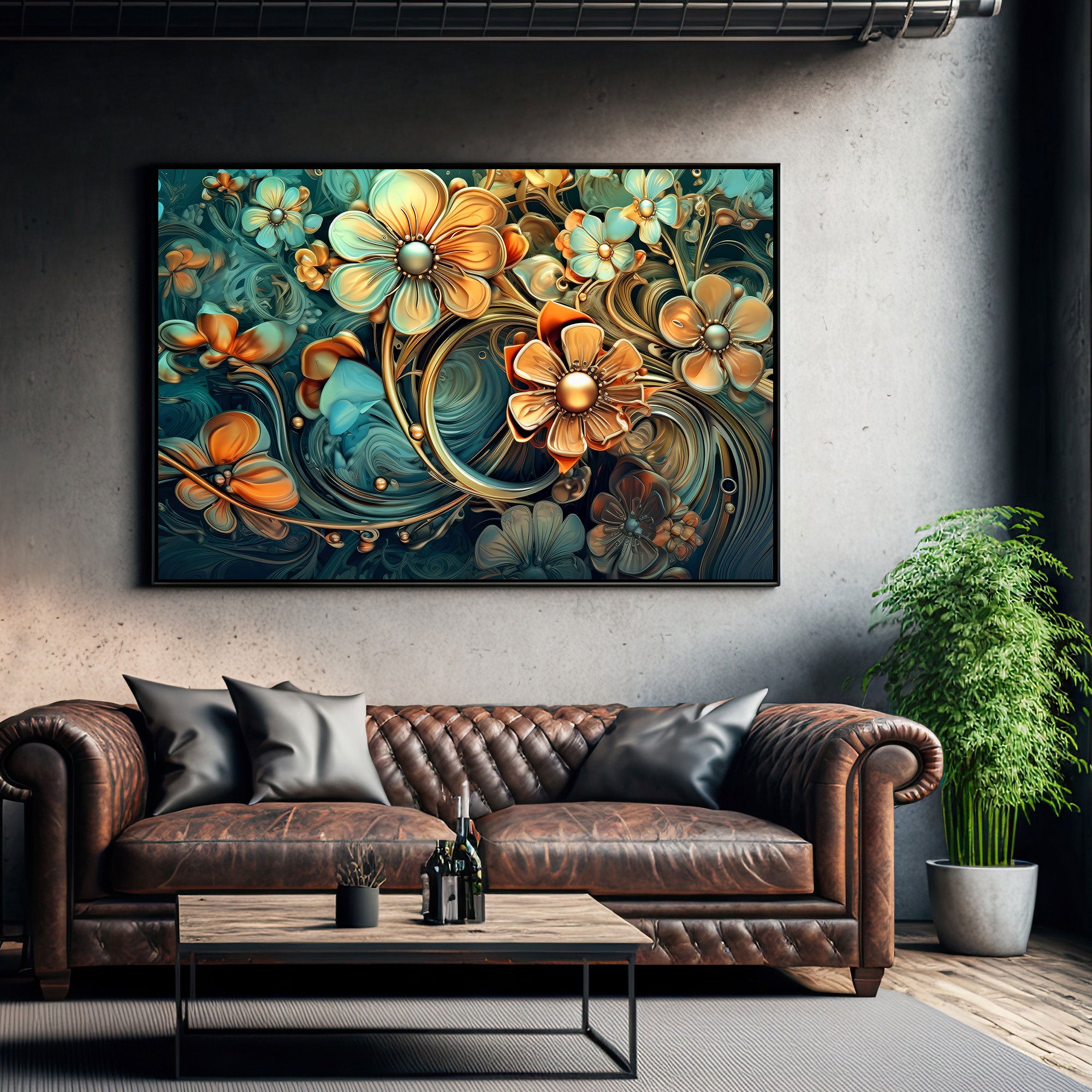 Multi colour flower Canvas painting with frame Big Size Wall Art for living room,Bedroom,Drawing room,Hotels