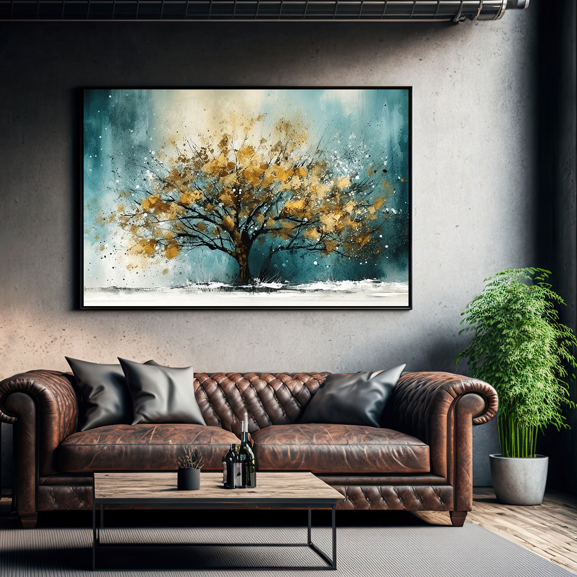Golden tree Canvas painting with frame Big Size Wall Art for living room,Bedroom,Drawing room,Hotels