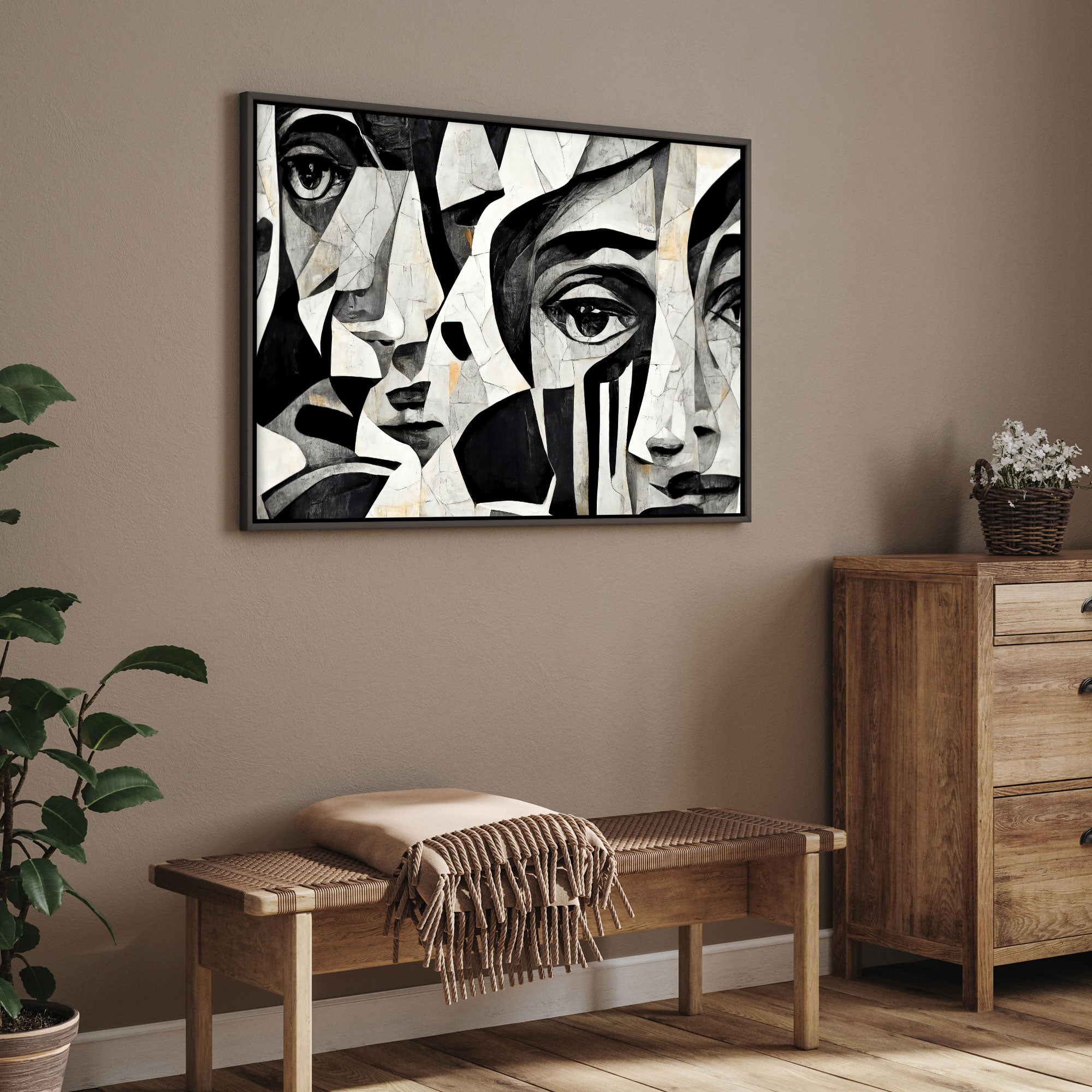 Black & white art faces Canvas painting with frame Big Size Wall Art for living room,Bedroom,Drawing room,Hotels