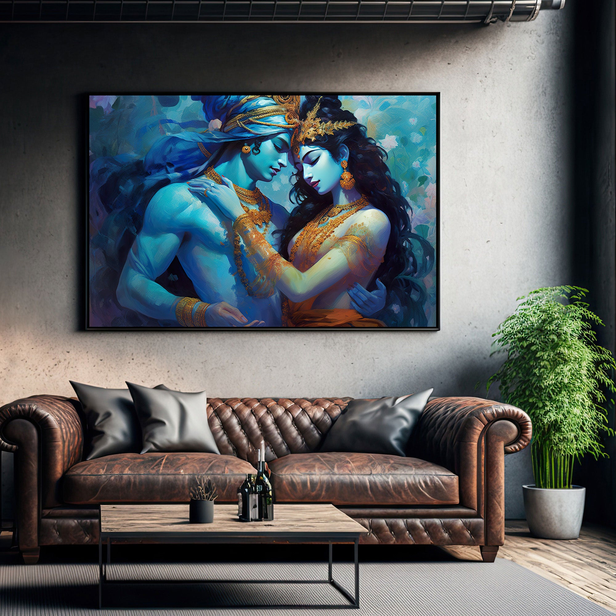 Radha karishna Canvas painting with frame Big Size Wall Art for living room,Bedroom,Drawing room,Hotels
