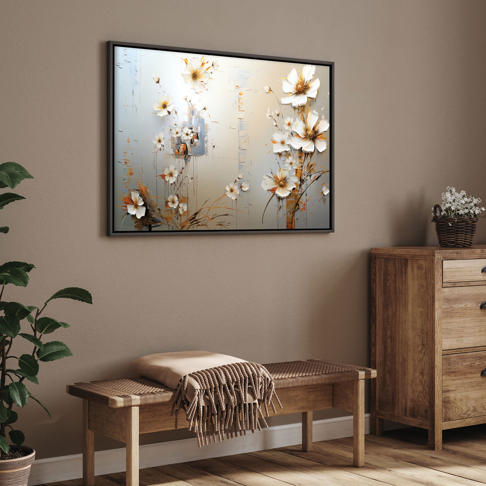 Multi flowersAbstract Canvas painting with frame Big Size Wall Art for living room,Bedroom,Drawing room,Hotels