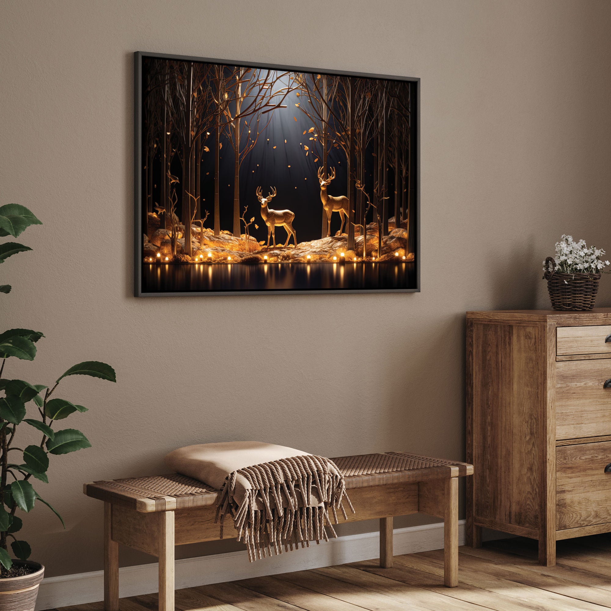 Golden deer Canvas painting with frame Big Size Wall Art for living room,Bedroom,Drawing room,Hotels