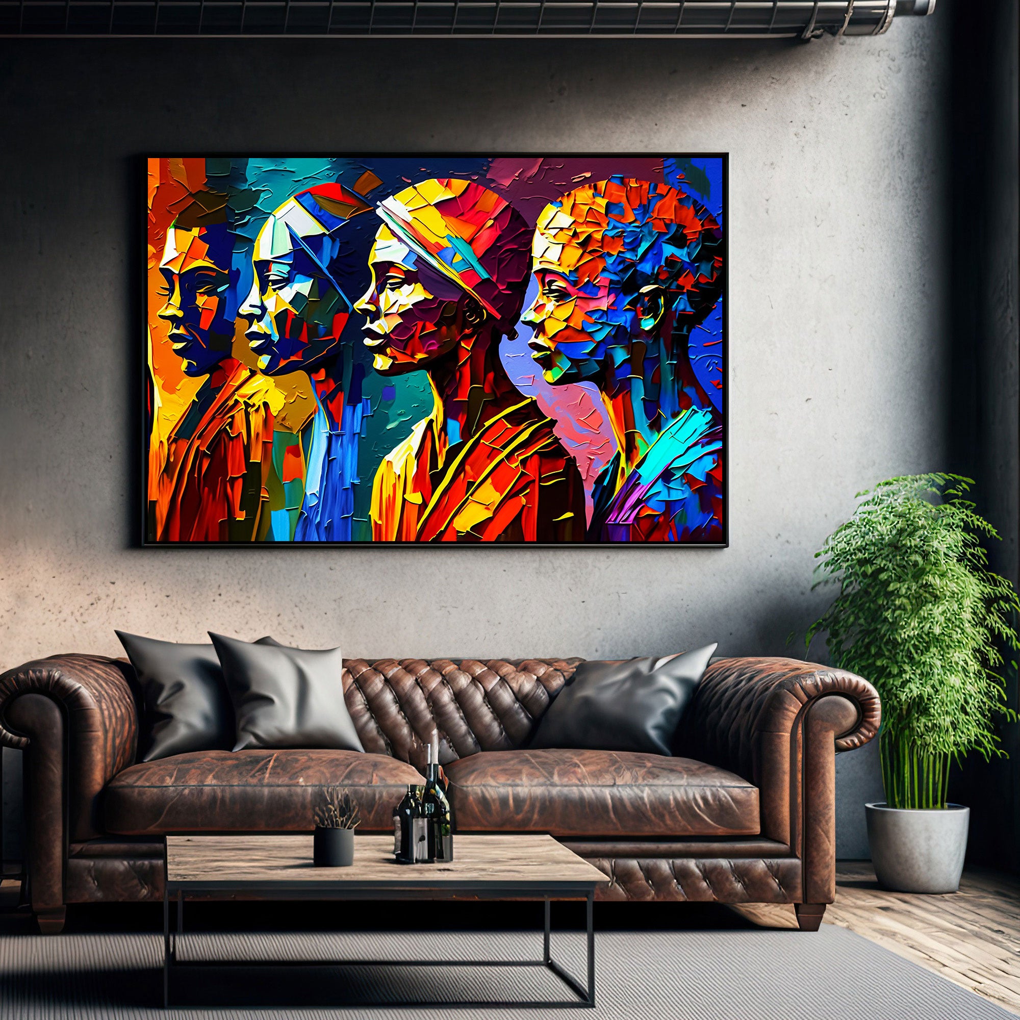Multiwoman face Canvas painting with frame Big Size Wall Art for living room,Bedroom,Drawing room,Hotels