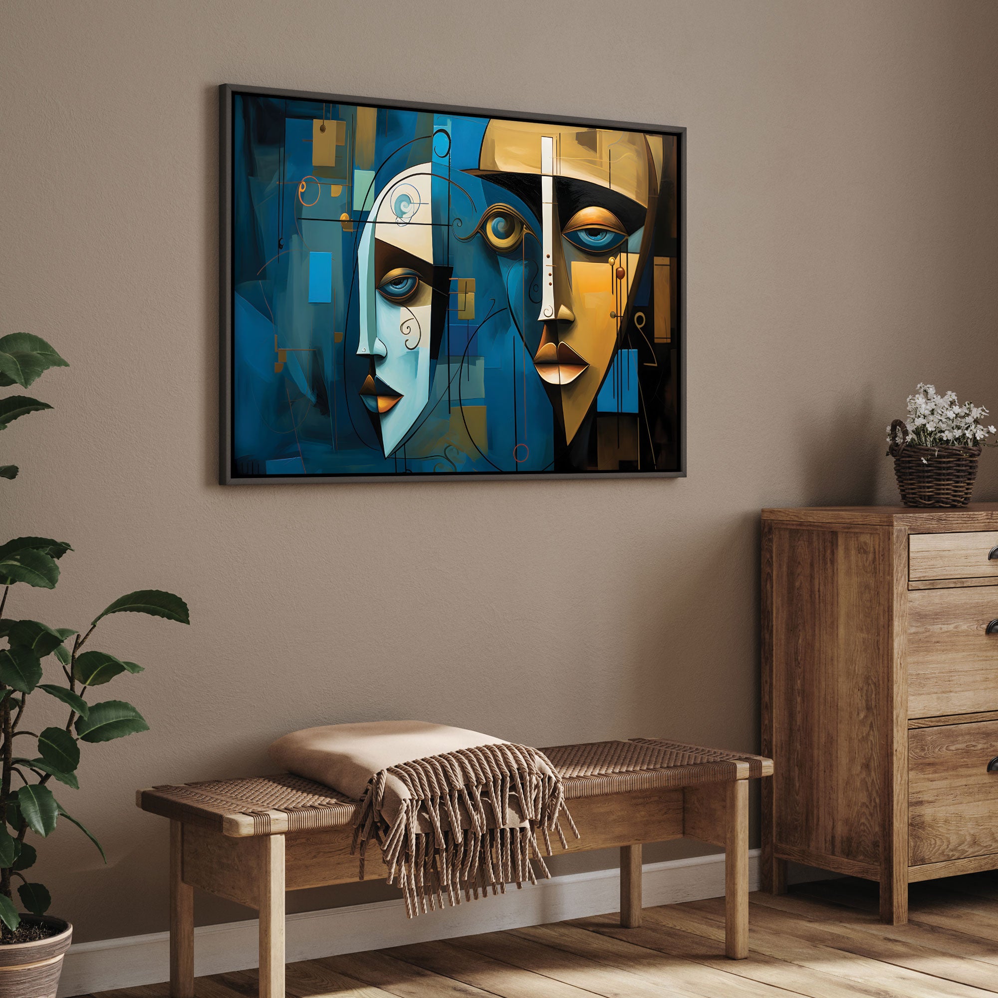 Modern Face Abstract Canvas painting with frame Big Size Wall Art for living room,Bedroom,Drawing room,Hotels