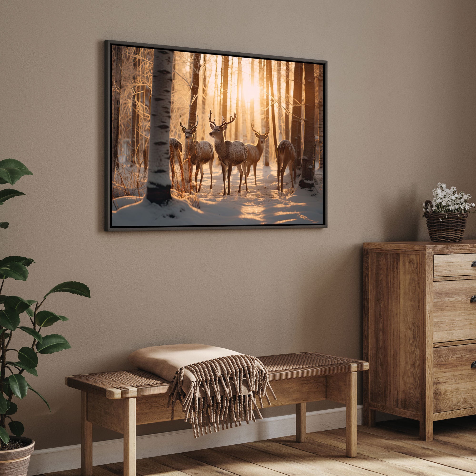 Canvas painting forest deer with frame Big Size Wall Art for living room,Bedroom,Drawing room,Hotels