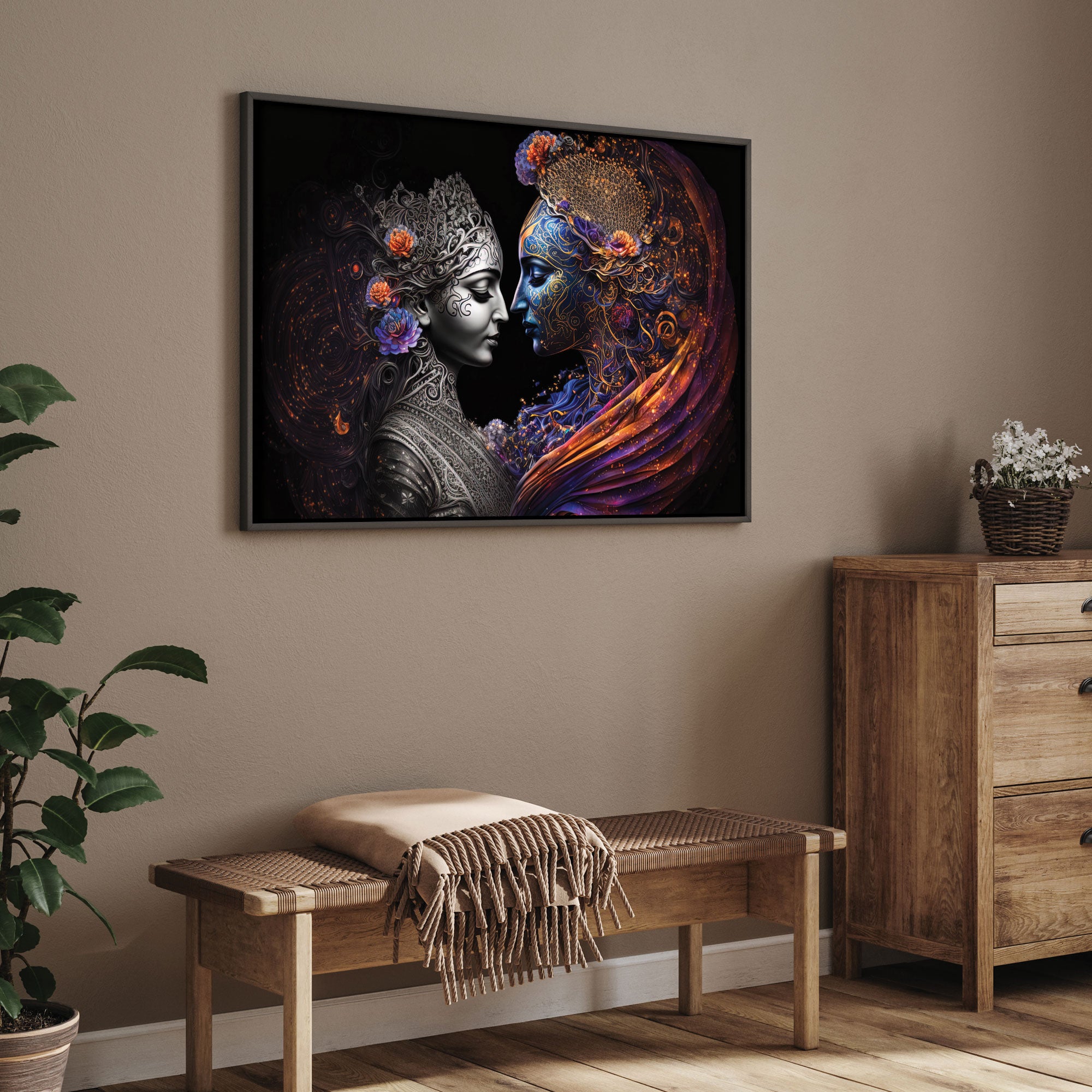 Radha krishana Canvas painting with frame Big Size Wall Art for living room,Bedroom,Drawing room,Hotels