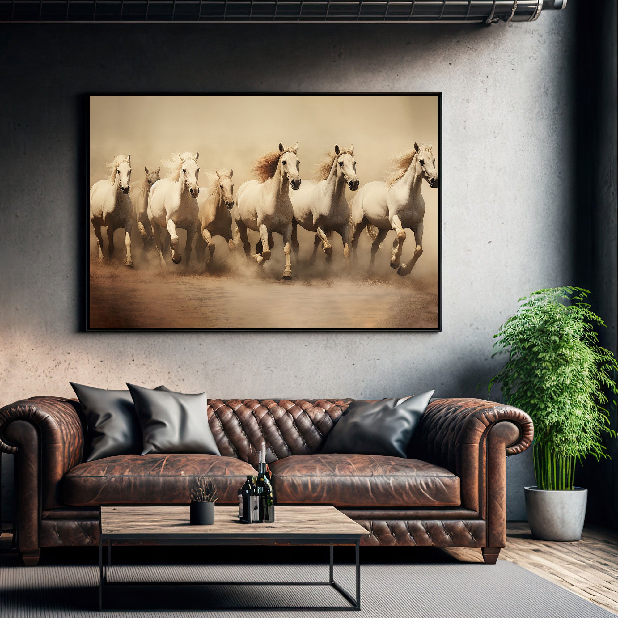 Vaastu running horses Canvas painting Big Size Wall Art for living room,Bedroom,Drawing room,Hotels