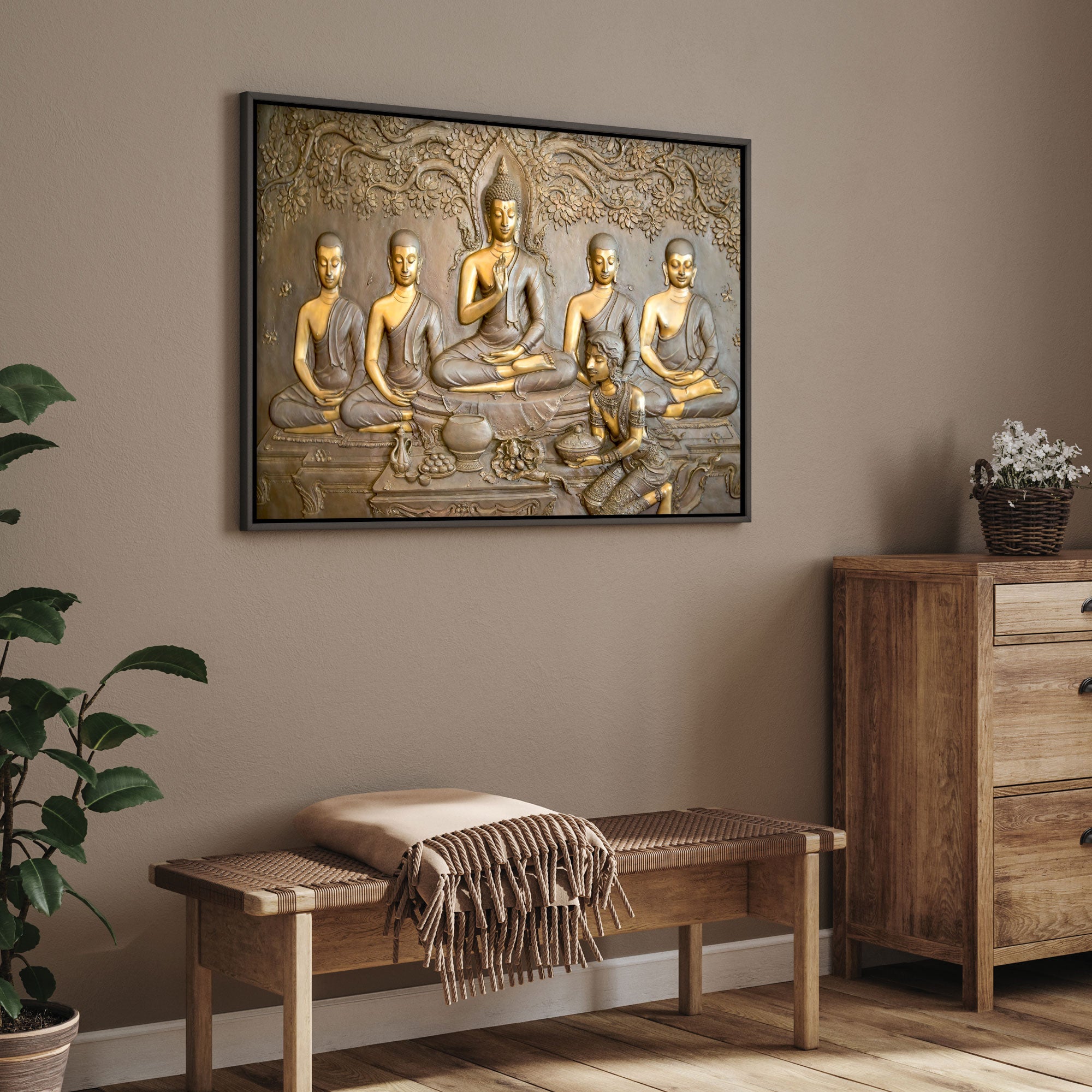 Lord budha Canvas painting with frame Big Size Wall Art for living room,Bedroom,Drawing roomHotels