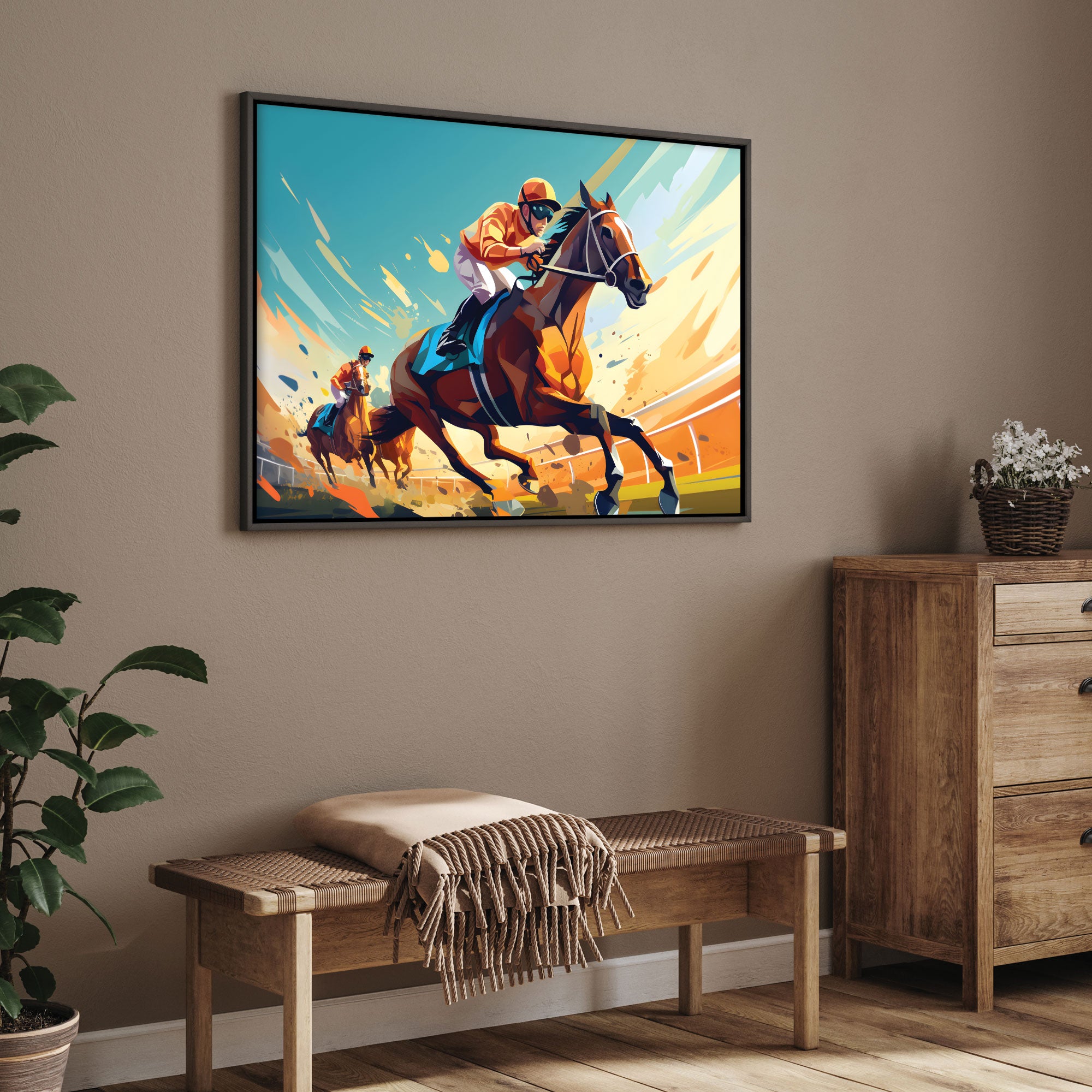 Horse racing Abstract Canvas painting with frame Big Size Wall Art for living room,Bedroom,Drawing room,Hotels