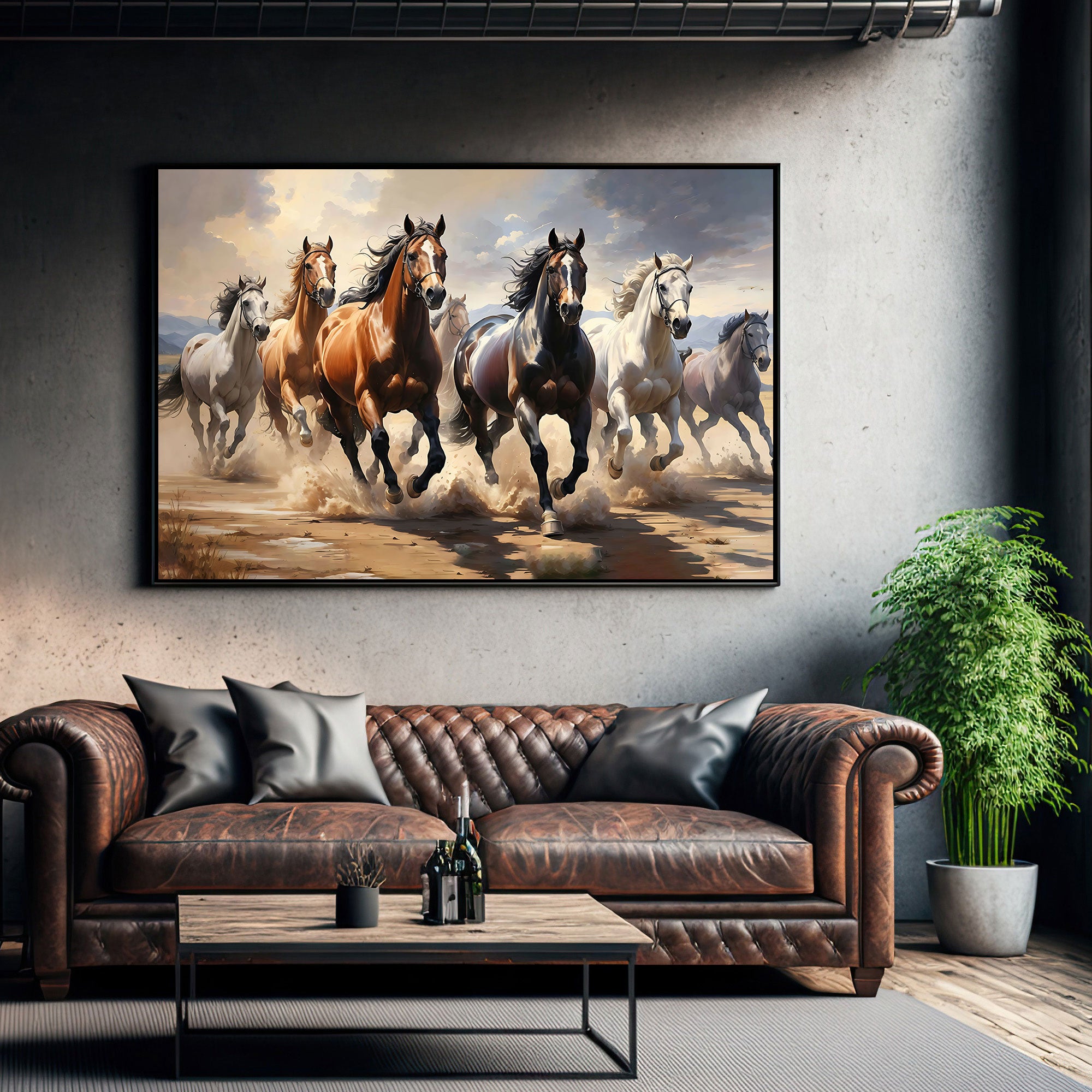 Vaastu running horses Canvas painting Big Size Wall Art for living room,Bedroom,Drawing room,Hotels