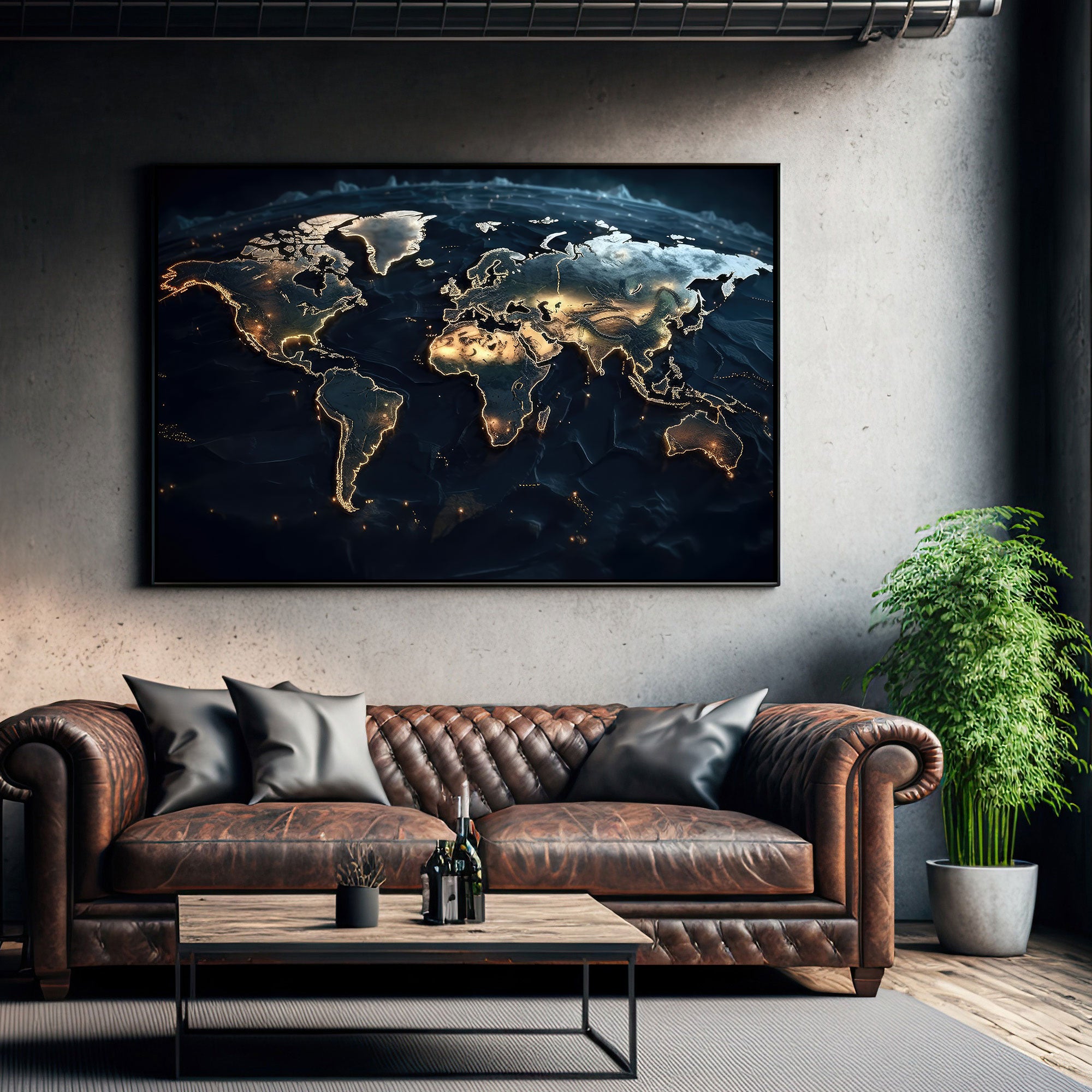 World map Canvas painting with frame Big Size Wall Art for living room,Bedroom,Drawing room,Hotels