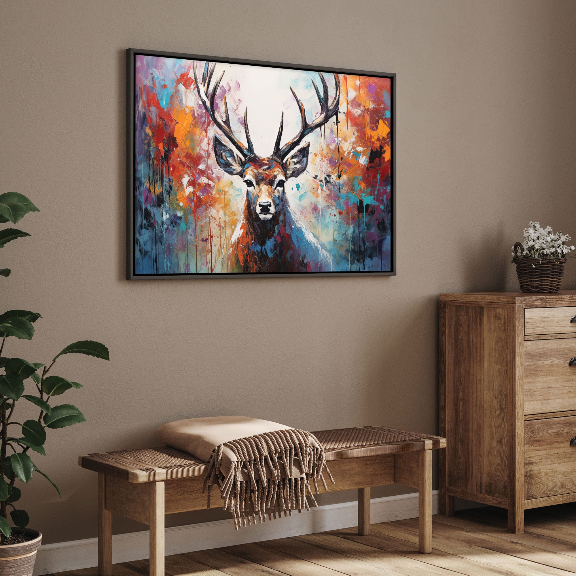 Deer Abstract Canvas painting with frame Big Size Wall Art for living room,Bedroom,Drawing room,Hotels