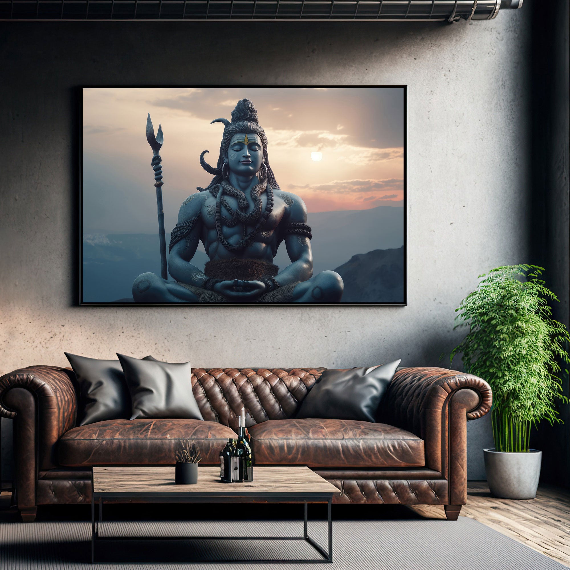 Lord shivji Canvas painting with frame Big Size Wall Art for living room,Bedroom,Drawing room,Hotels