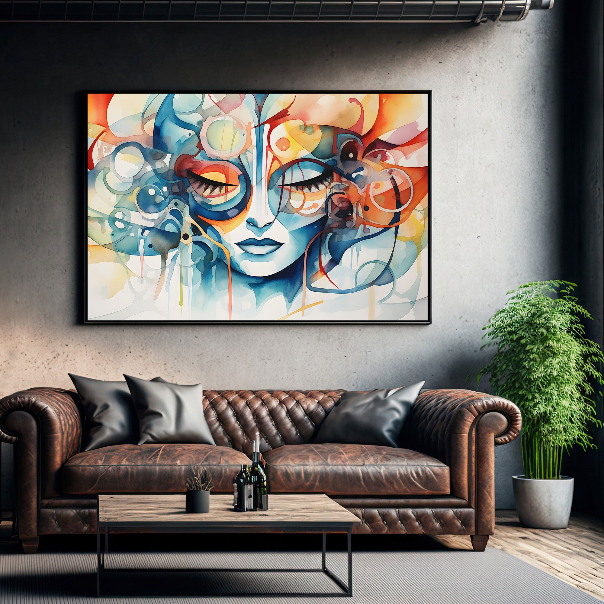 Multicolour face Canvas painting with frame Big Size Wall Art for living room,Bedroom,Drawing room,Hotels