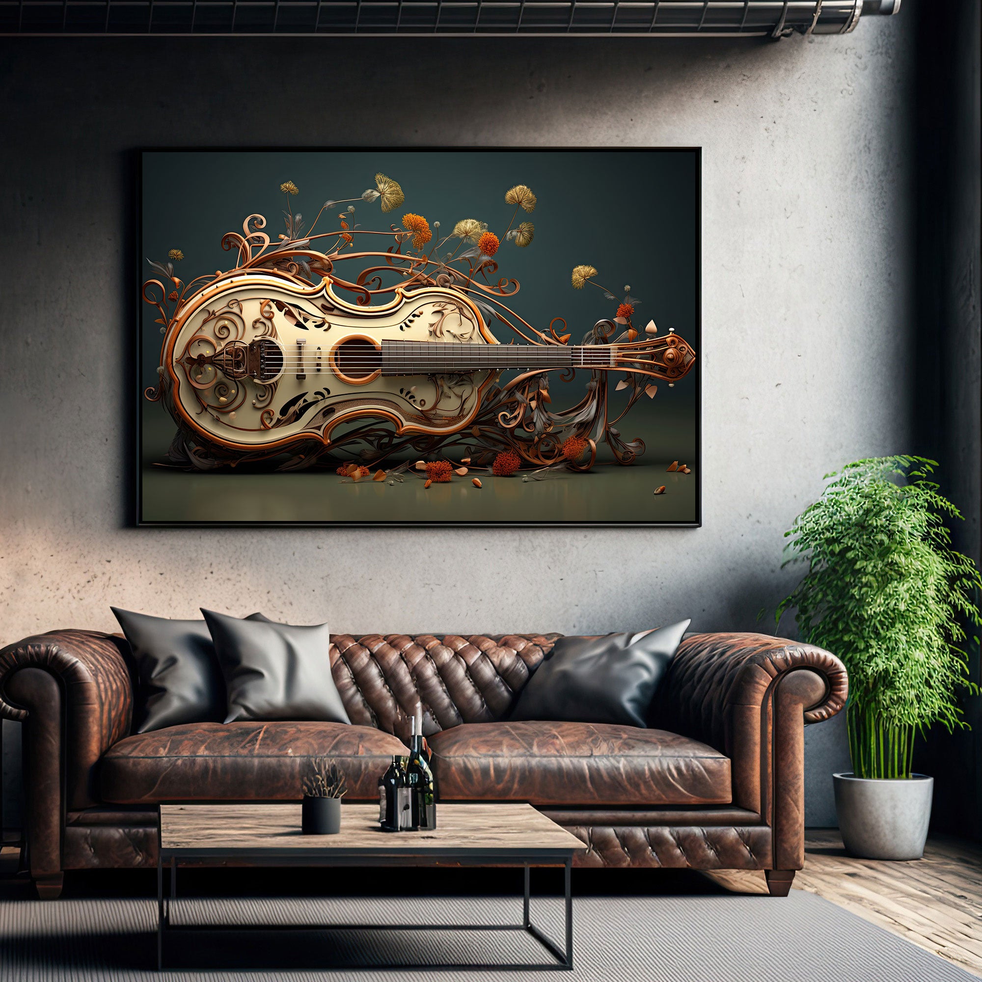 Guitar Canvas painting with frame Big Size Wall Art for living room,Bedroom,Drawing room,Hotels