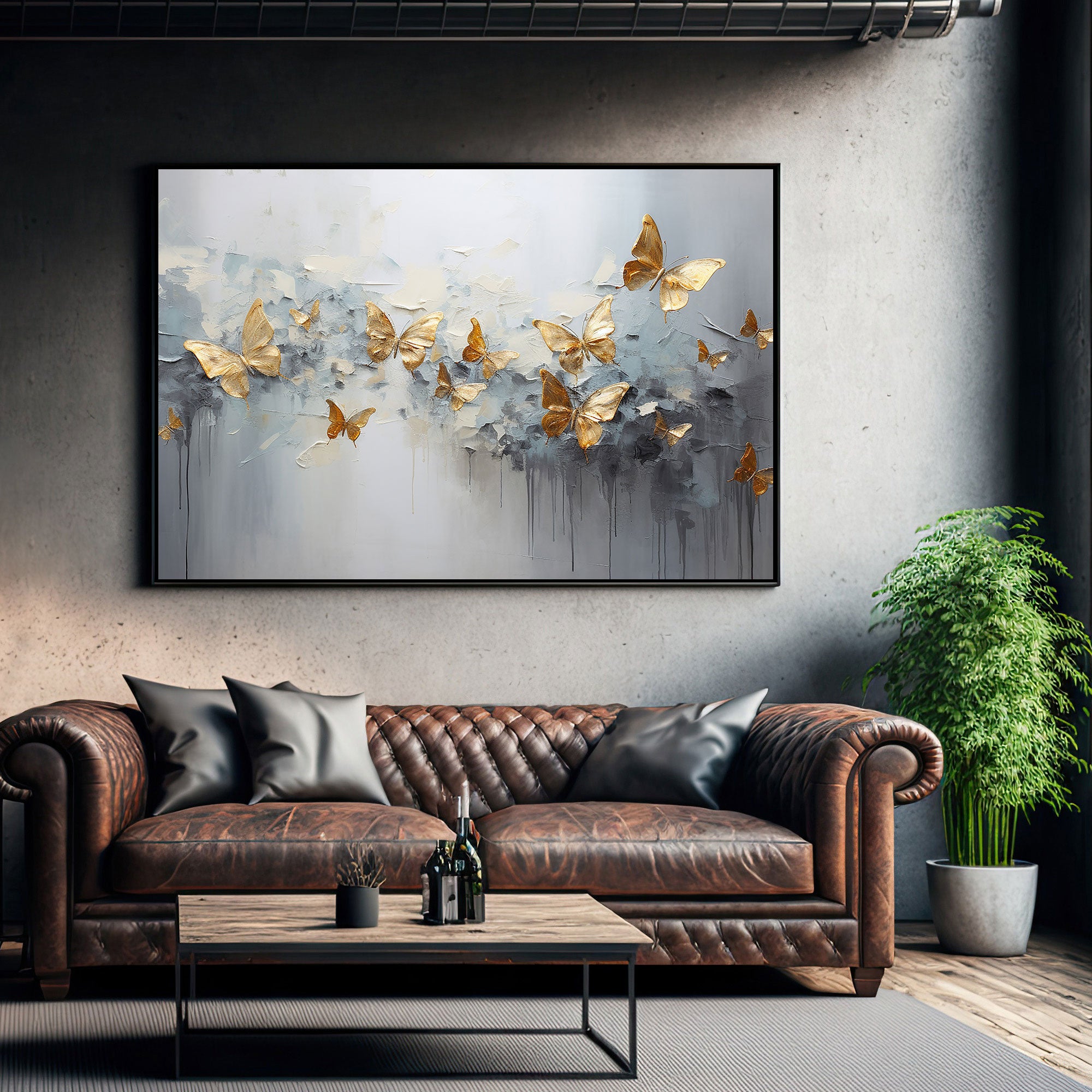 Golden butterfly Canvas painting Big Size Wall Art for living room,Bedroom,Drawing room,Hotels