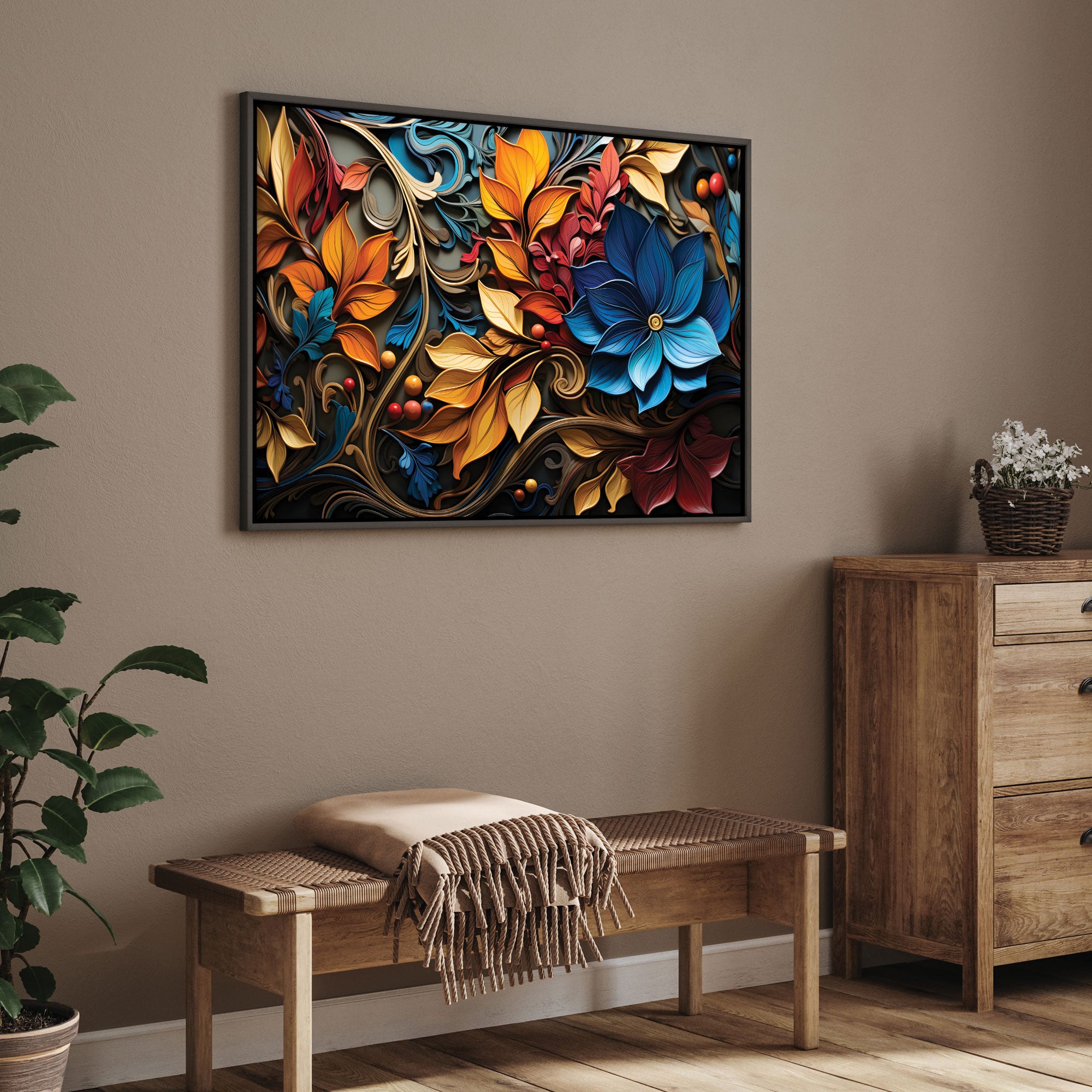 FlowersAbstract Canvas painting with frame Big Size Wall Art for living room,Bedroom,Drawing room,Hotels