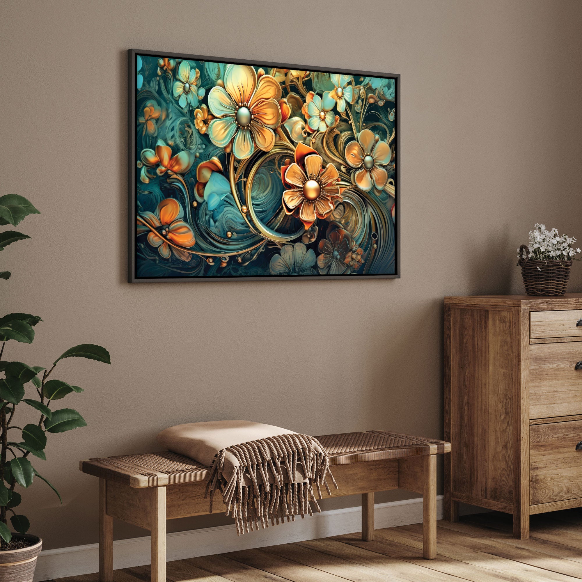 Multi colour flower Canvas painting with frame Big Size Wall Art for living room,Bedroom,Drawing room,Hotels