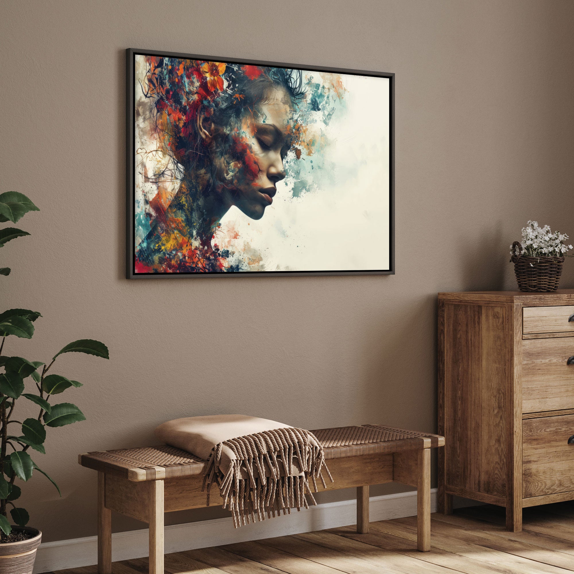 Women Face Abstract Canvas painting with frame Big Size Wall Art for living room,Bedroom,Drawing room,Hotels