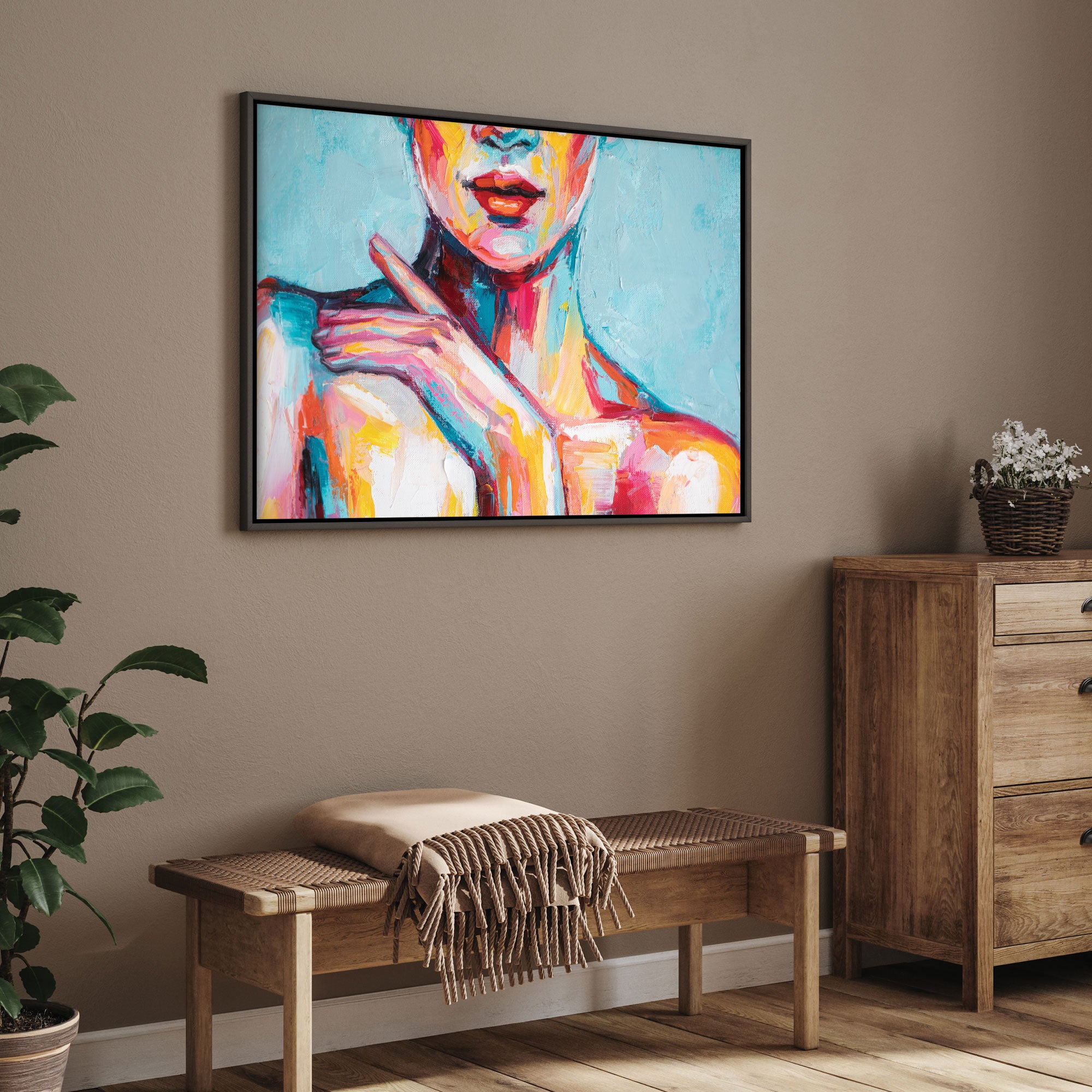 Women faceAbstract Canvas painting with frame Big Size Wall Art for living room,Bedroom,Drawing room,Hotels