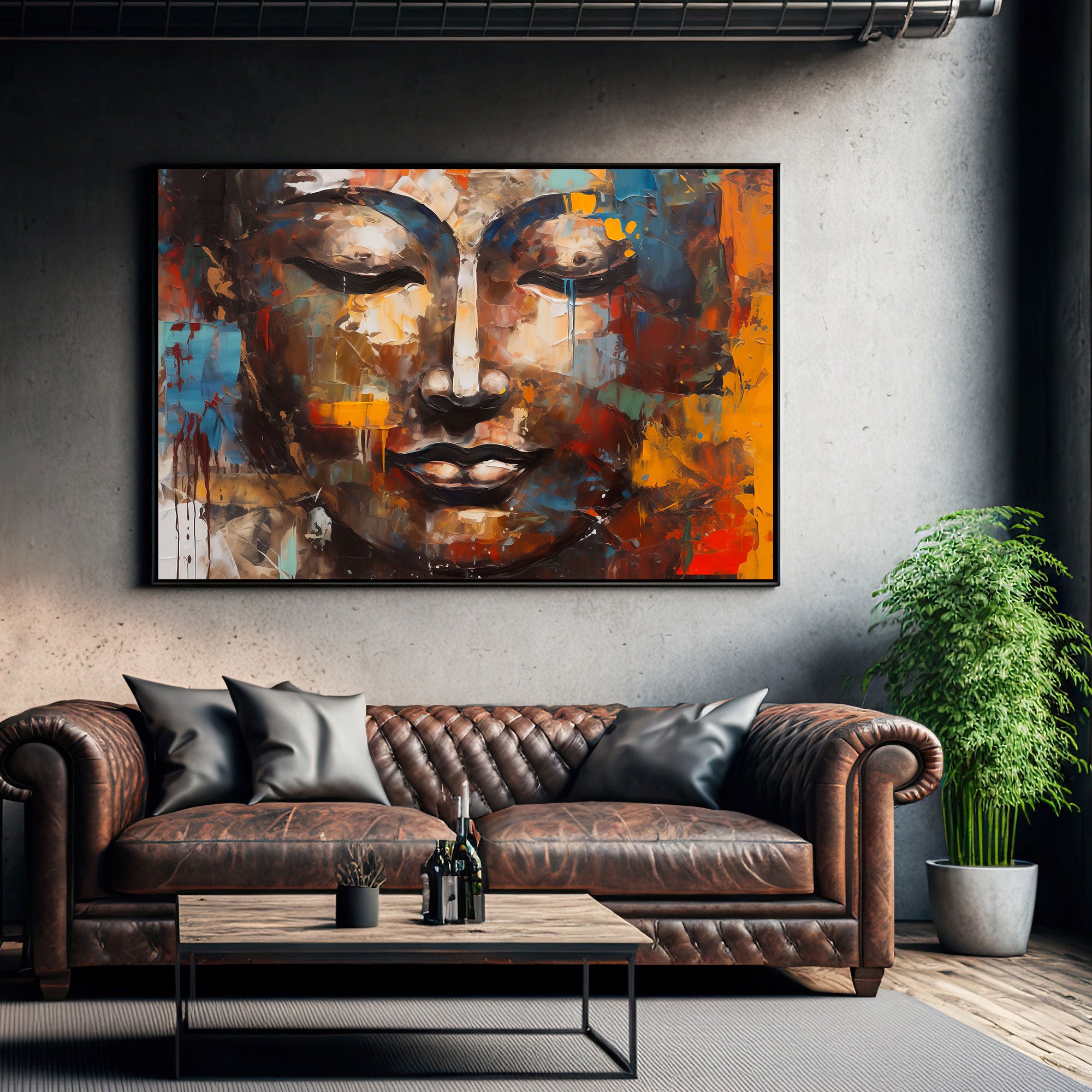 Lord gautam budha Canvas painting with frame Big Size Wall Art for living room,Bedroom,Drawing room,Hotels