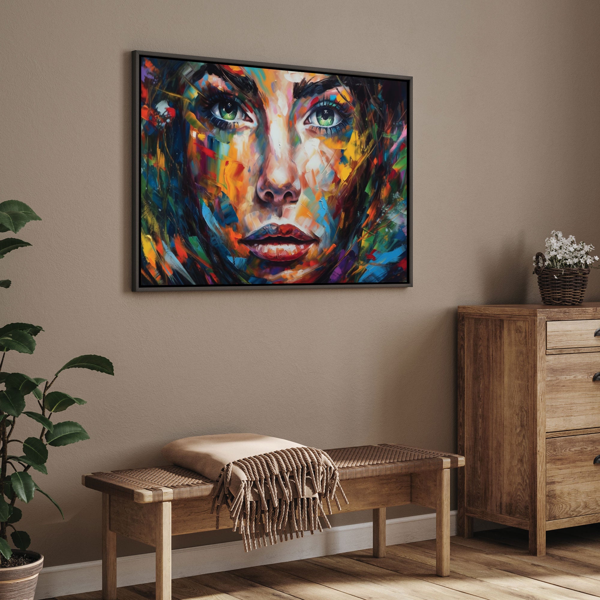 Woman Multicolour facce Canvas painting with frame Big Size Wall Art for living room,Bedroom,Drawing room,Hotels