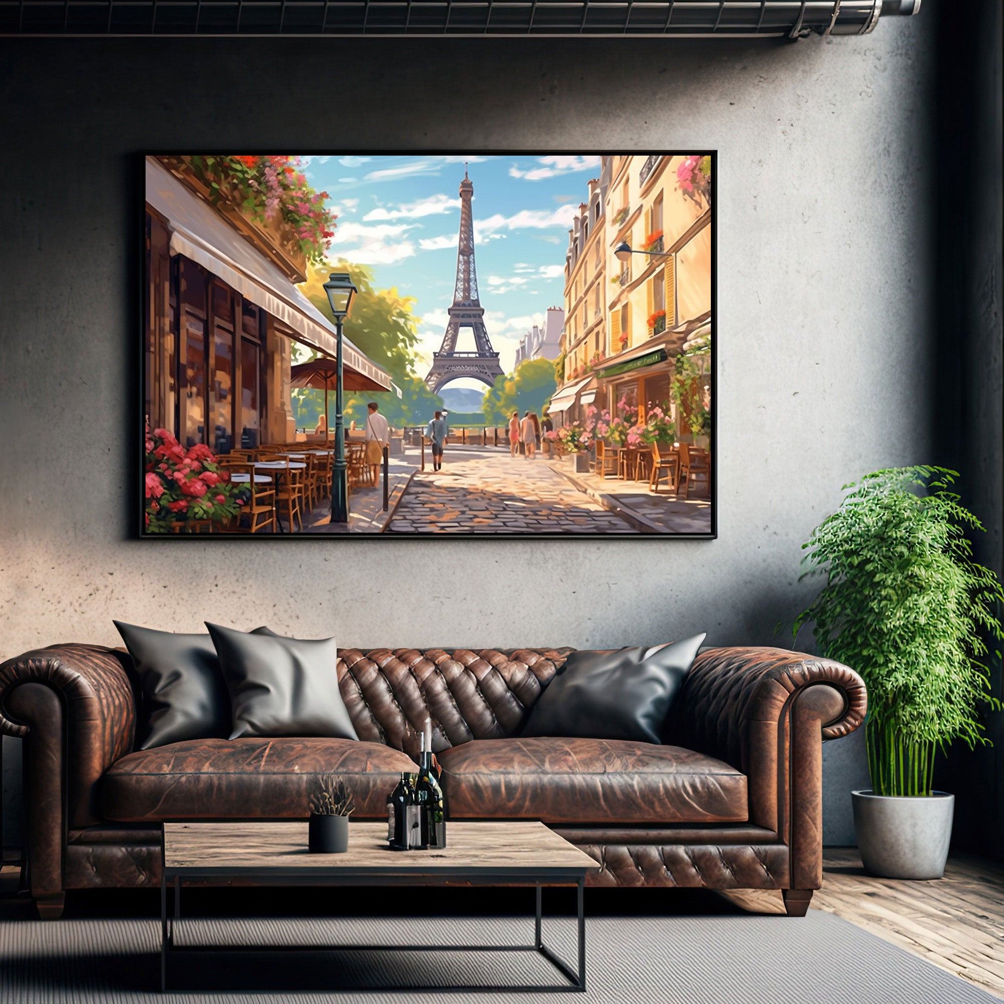 The Castle Decor cafe paris canvas/Sparkle painting Big Size Wall Art for living room,Bedroom,Drawing room,Hotels-Wooden Framed-Digital Painting