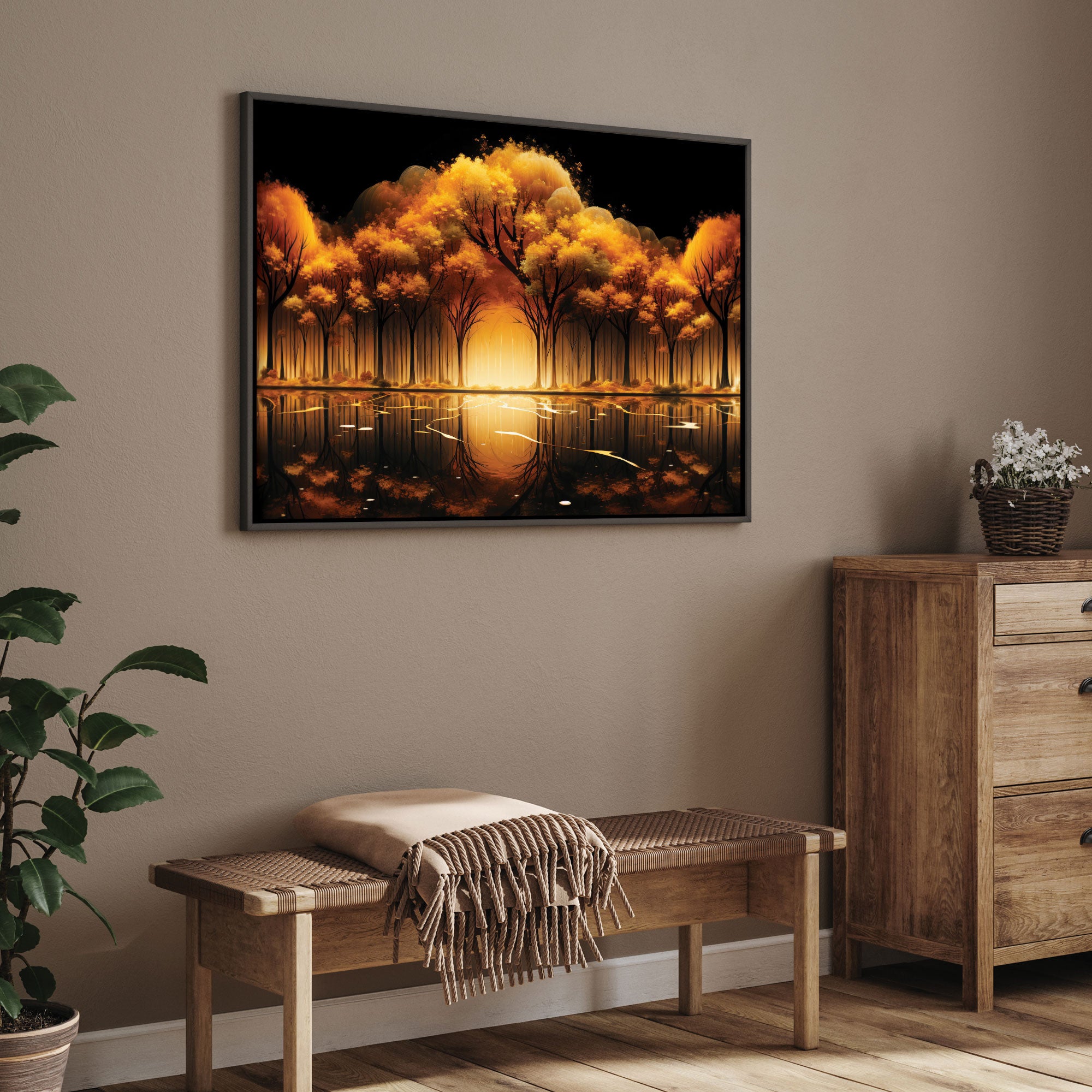 Golden trees Canvas painting with frame Big Size Wall Art for living room,Bedroom,Drawing room,Hotels