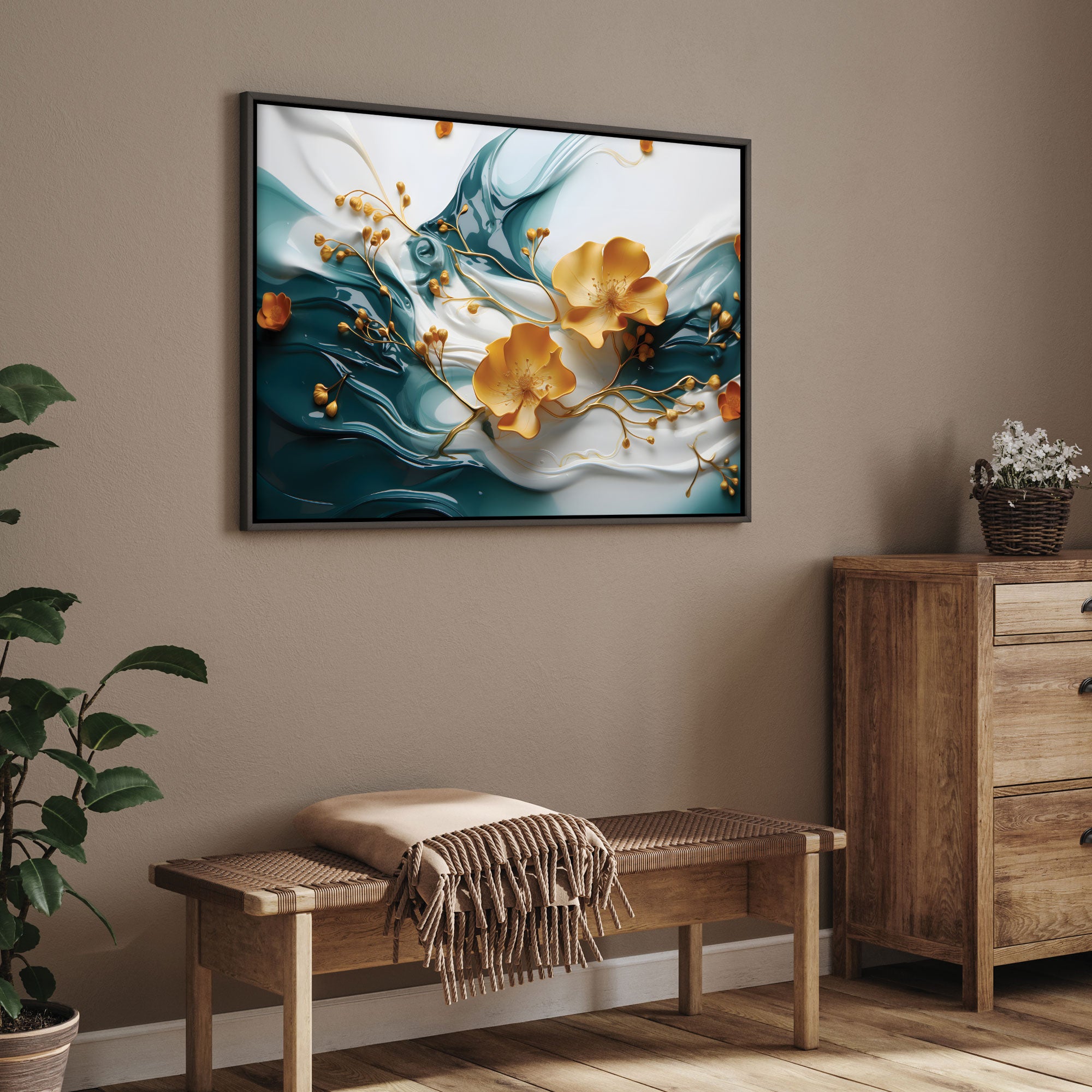Flowers Abstract Canvas painting with frame Big Size Wall Art for living room,Bedroom,Drawing room,Hotels