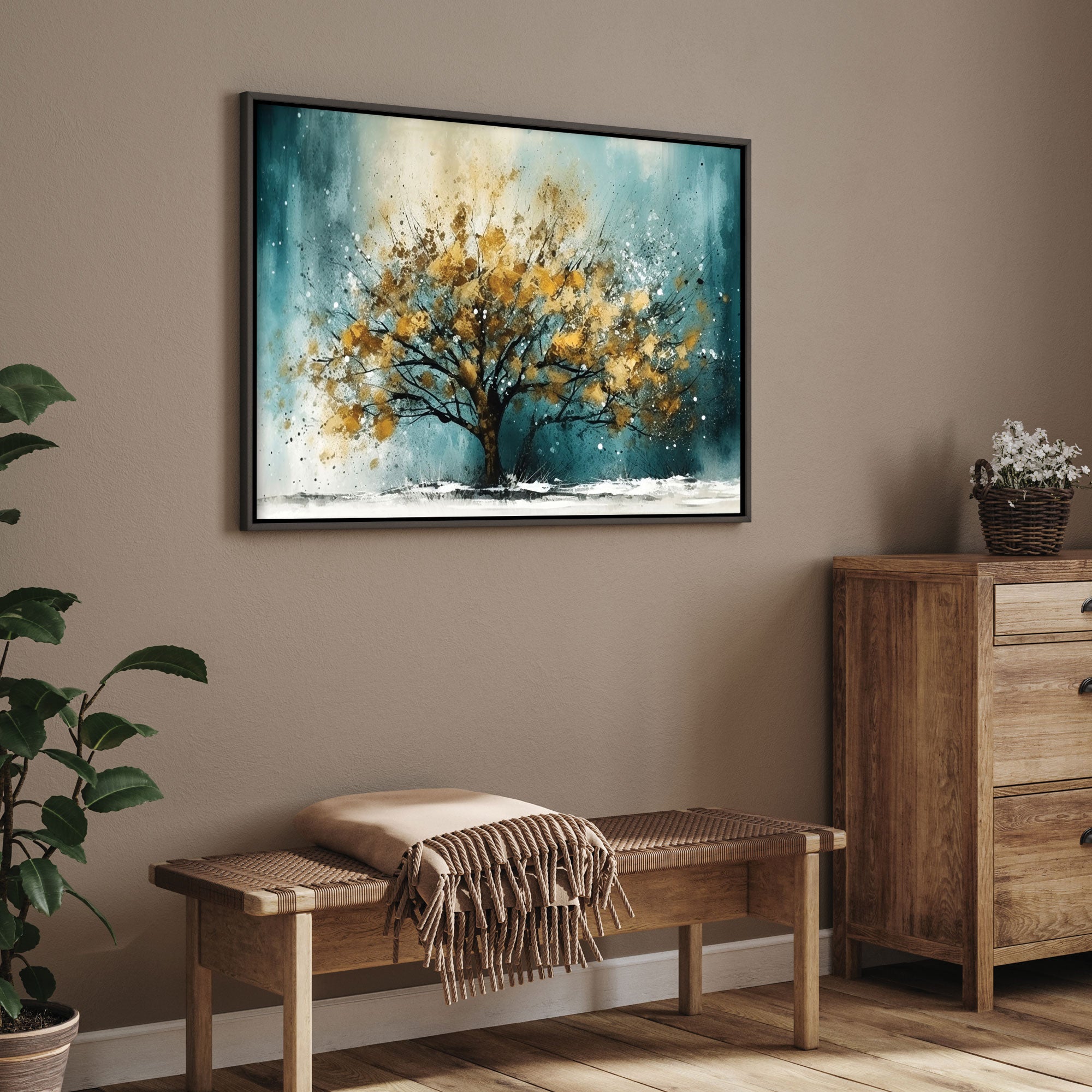 Golden tree Canvas painting with frame Big Size Wall Art for living room,Bedroom,Drawing room,Hotels