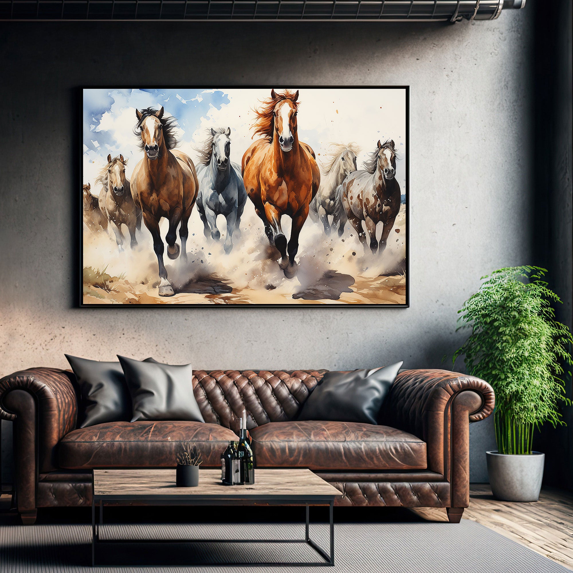 7 horses running vaastu Canvas painting Big Size Wall Art for living room,Bedroom,Drawing room,Hotels
