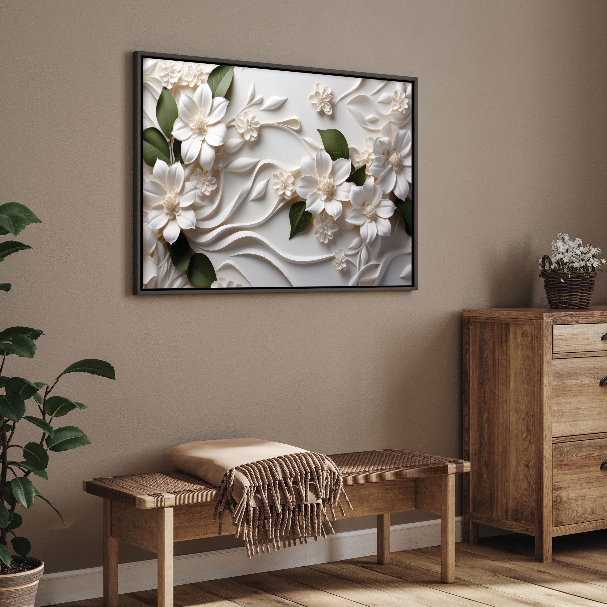white flowers Canvas painting Big Size Wall Art for living room,Bedroom,Drawing room,Hotels