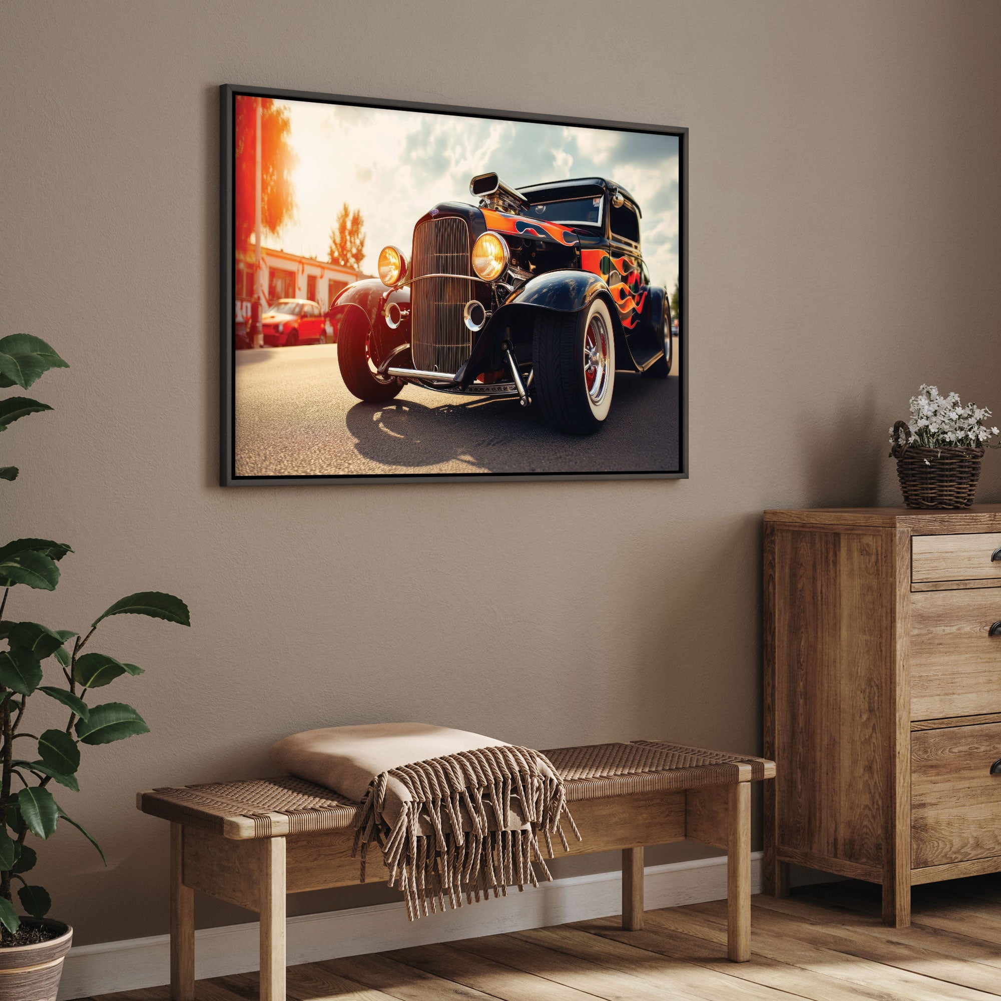 Vintage car Canvas painting with frame Big Size Wall Art for living room,Bedroom,Drawing room,Hotels