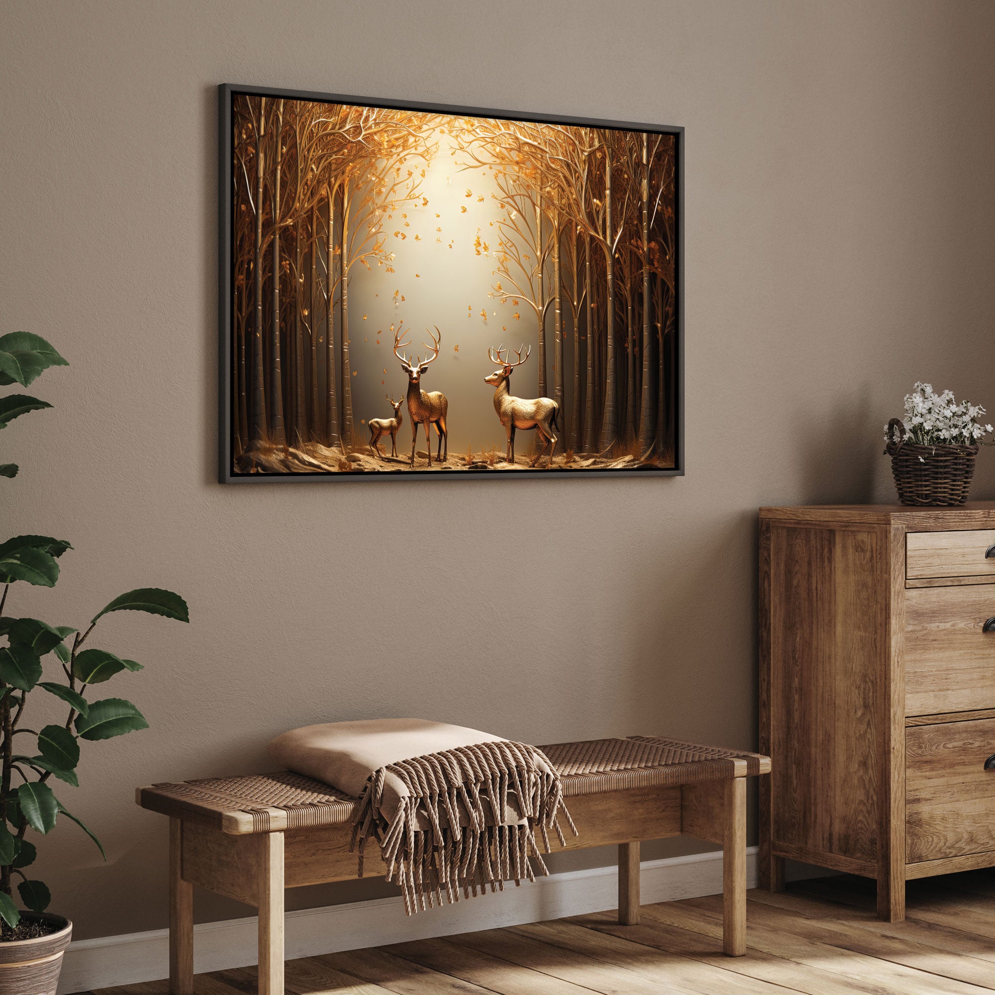 Golden deer Canvas painting with frame Big Size Wall Art for living room,Bedroom,Drawing room,Hotels