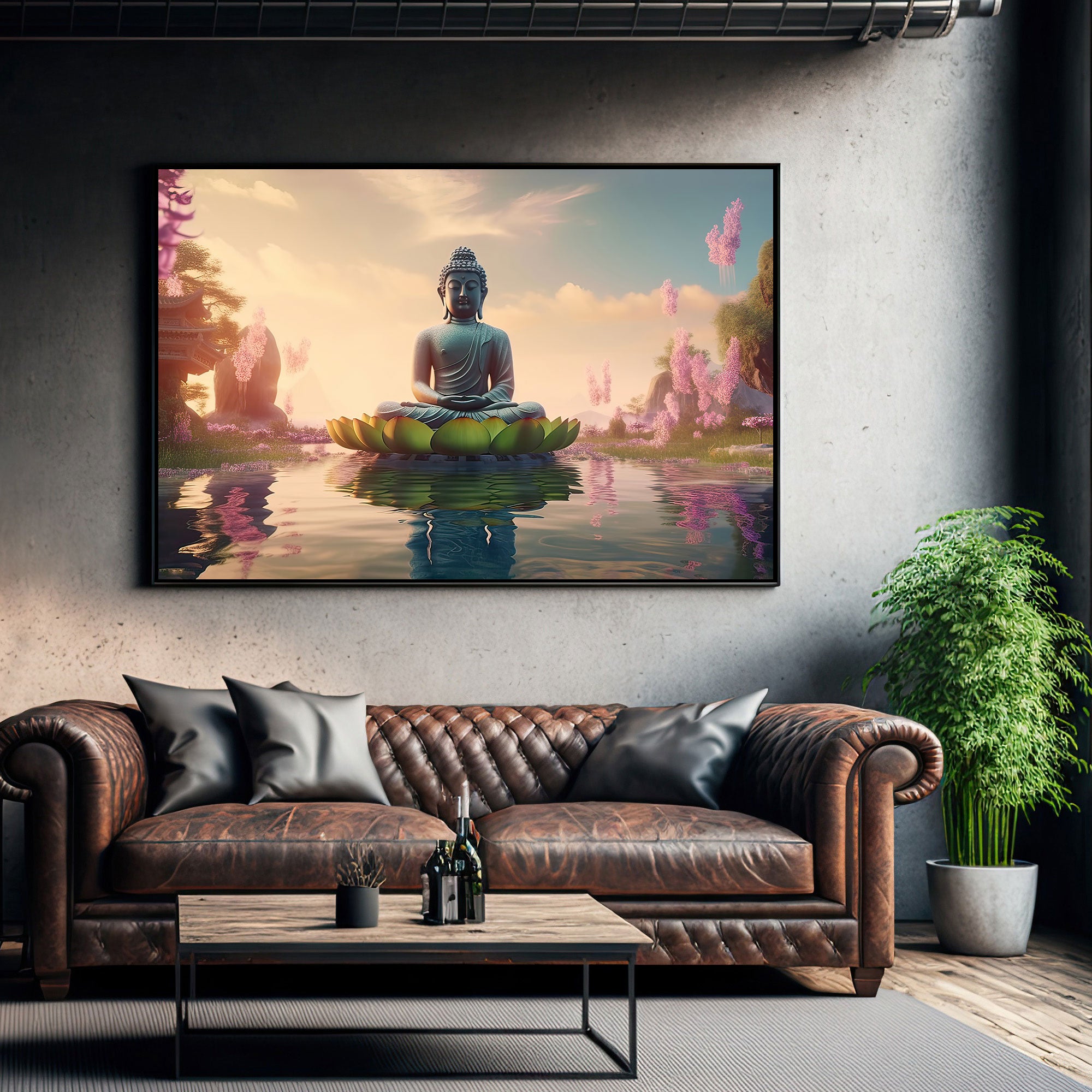 Lord budha meditating Canvas painting with frame Big Size Wall Art for living room,Bedroom,Drawing room,Hotels