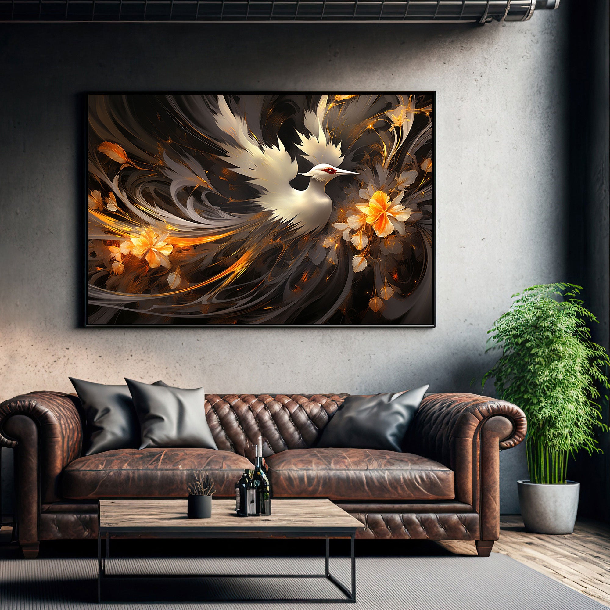 Golden bird Canvas painting with frame Big Size Wall Art for living room,Bedroom,Drawing room,Hotels