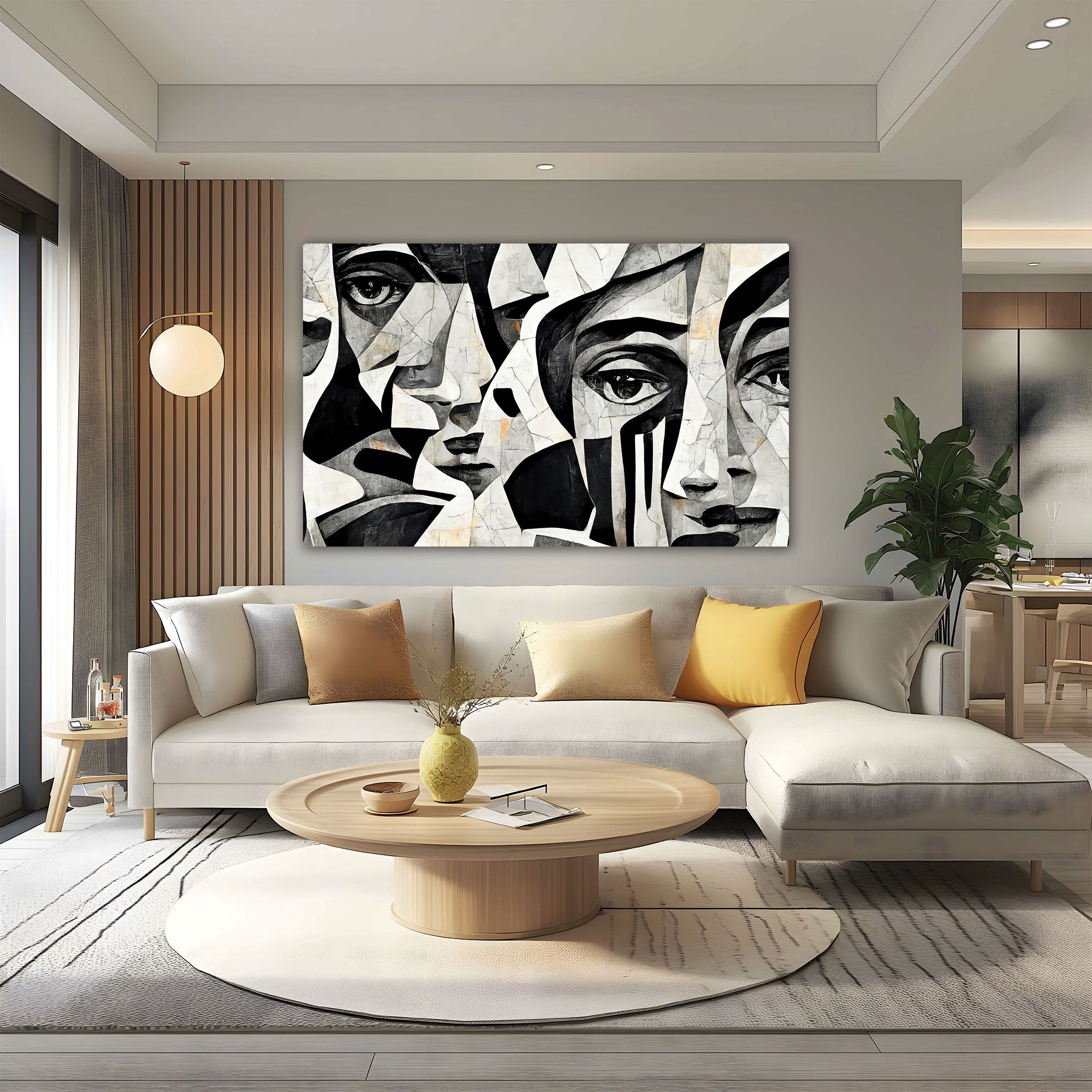 Black & white art faces Canvas painting with frame Big Size Wall Art for living room,Bedroom,Drawing room,Hotels