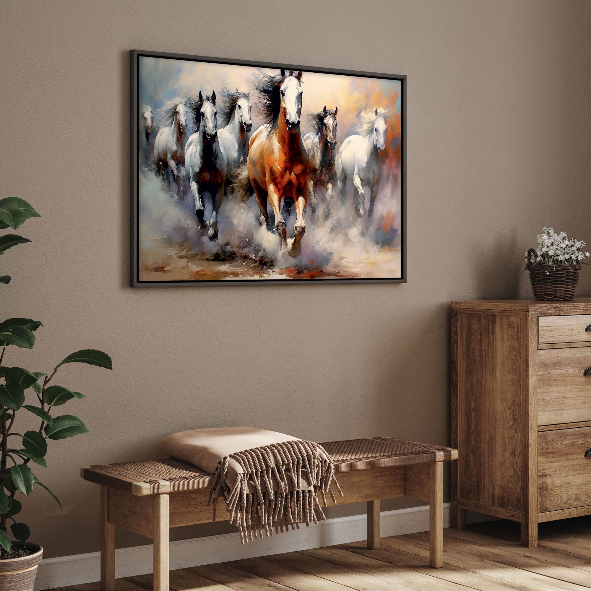 7 running horses vaastu Canvas painting Big Size Wall Art for living room,Bedroom,Drawing room,Hotels
