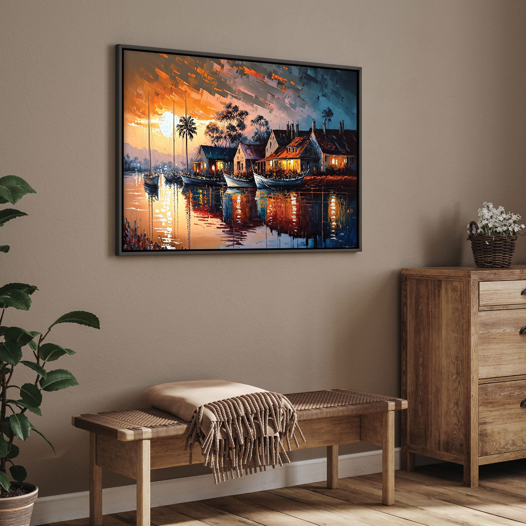 Cityscape Canvas painting with frame Big Size Wall Art for living room,Bedroom,Drawing room,Hotels