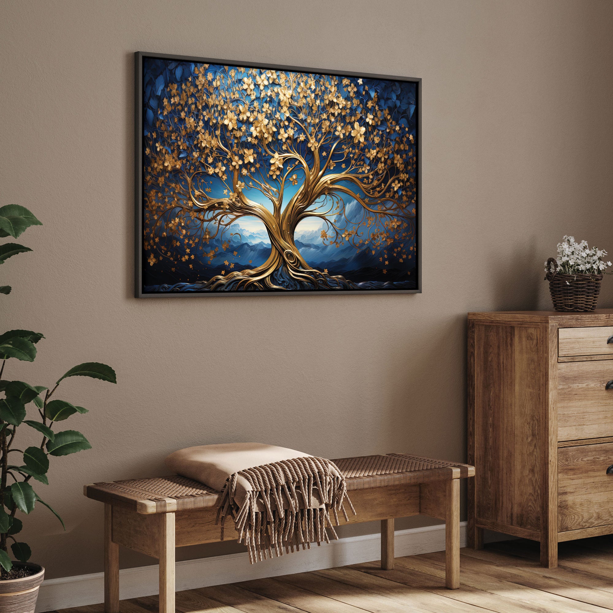 The Castle Decor golden tree canvas/Sparkle painting with frame Big Size Wall Art for living room,Bedroom,Drawing room,Hotels-Wooden Framed-Digital Painting