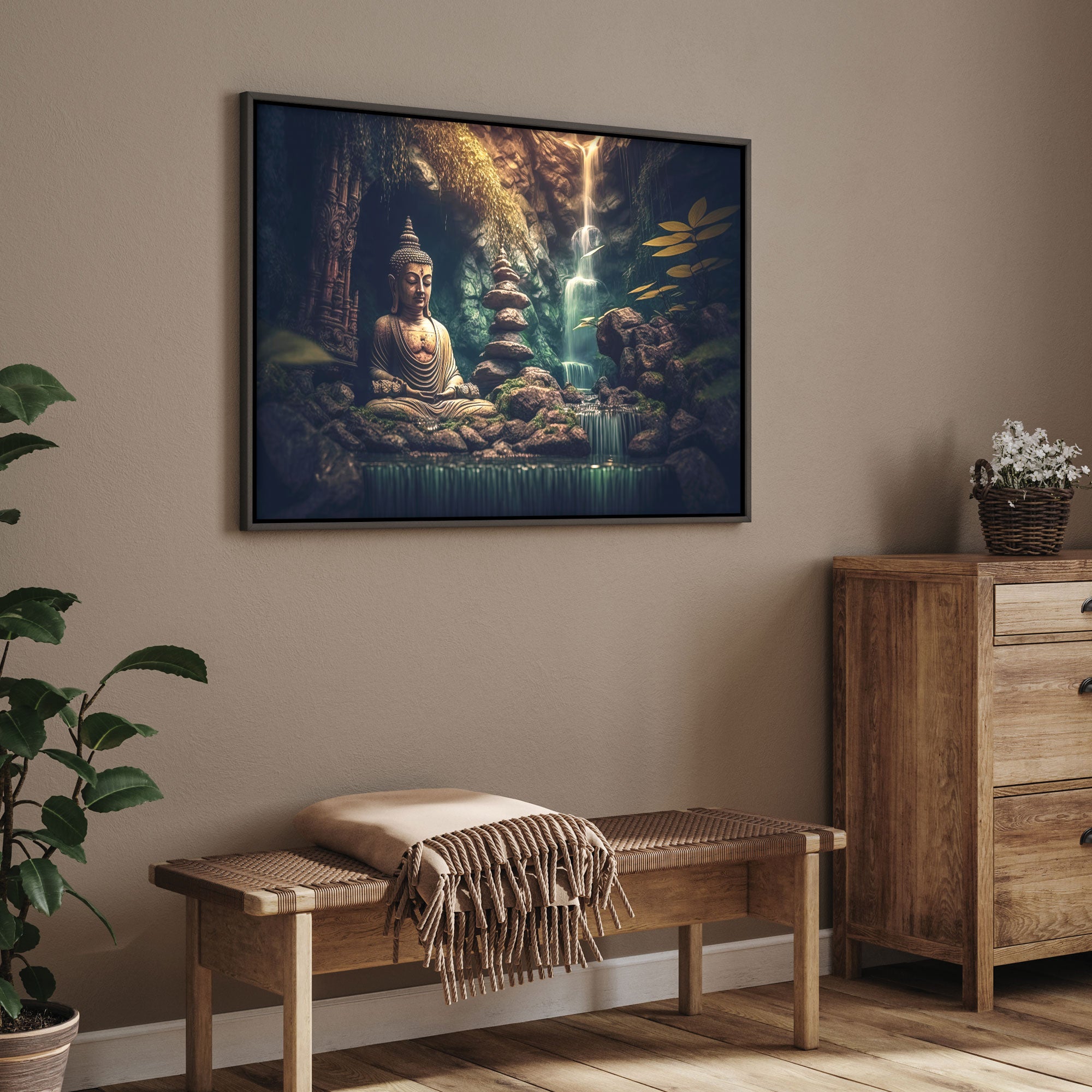 Lord budha Canvas painting with frame Big Size Wall Art for living room,Bedroom,Drawing room,Hotels