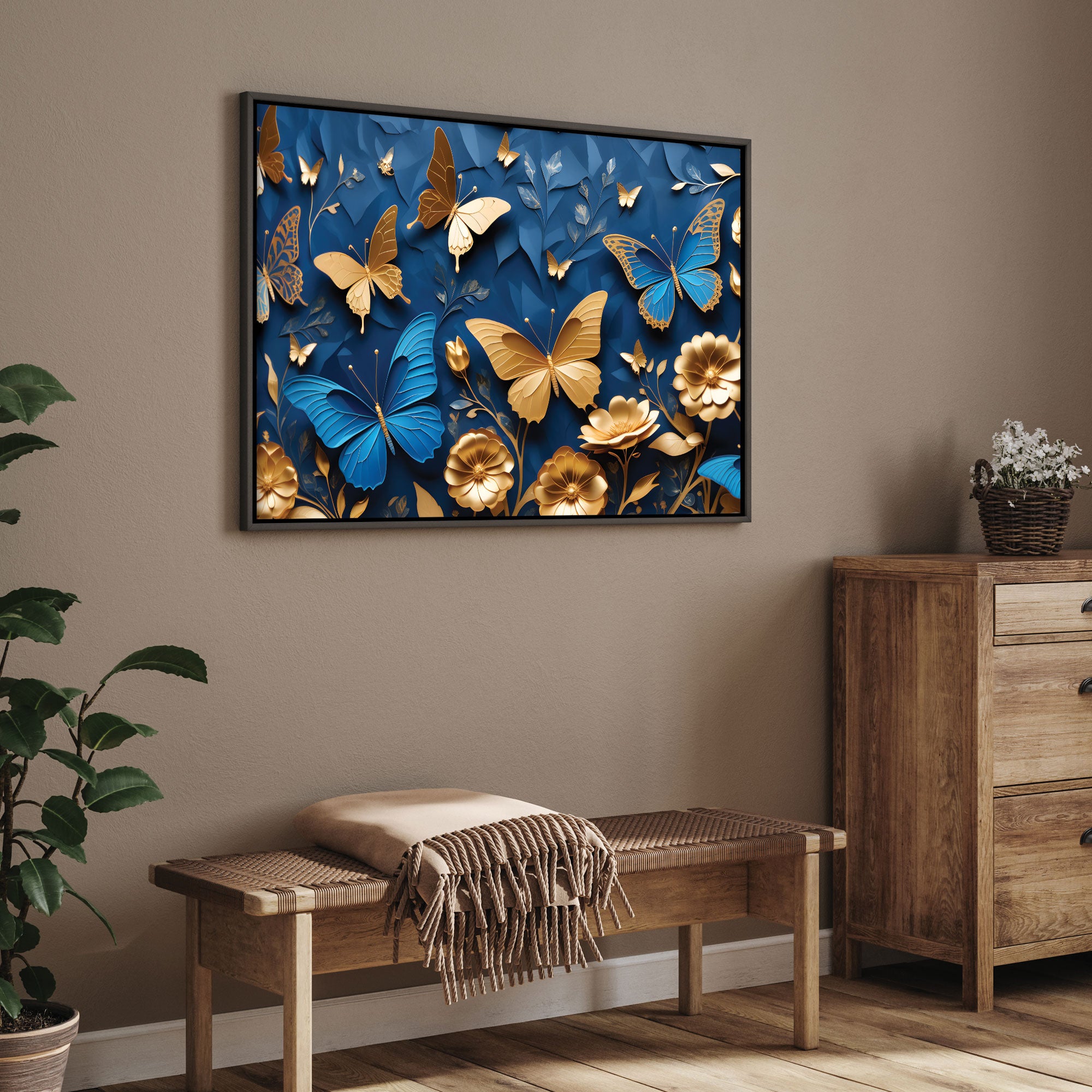 Golden butterflies Canvas painting Big Size Wall Art for living room,Bedroom,Drawing room,Hotels