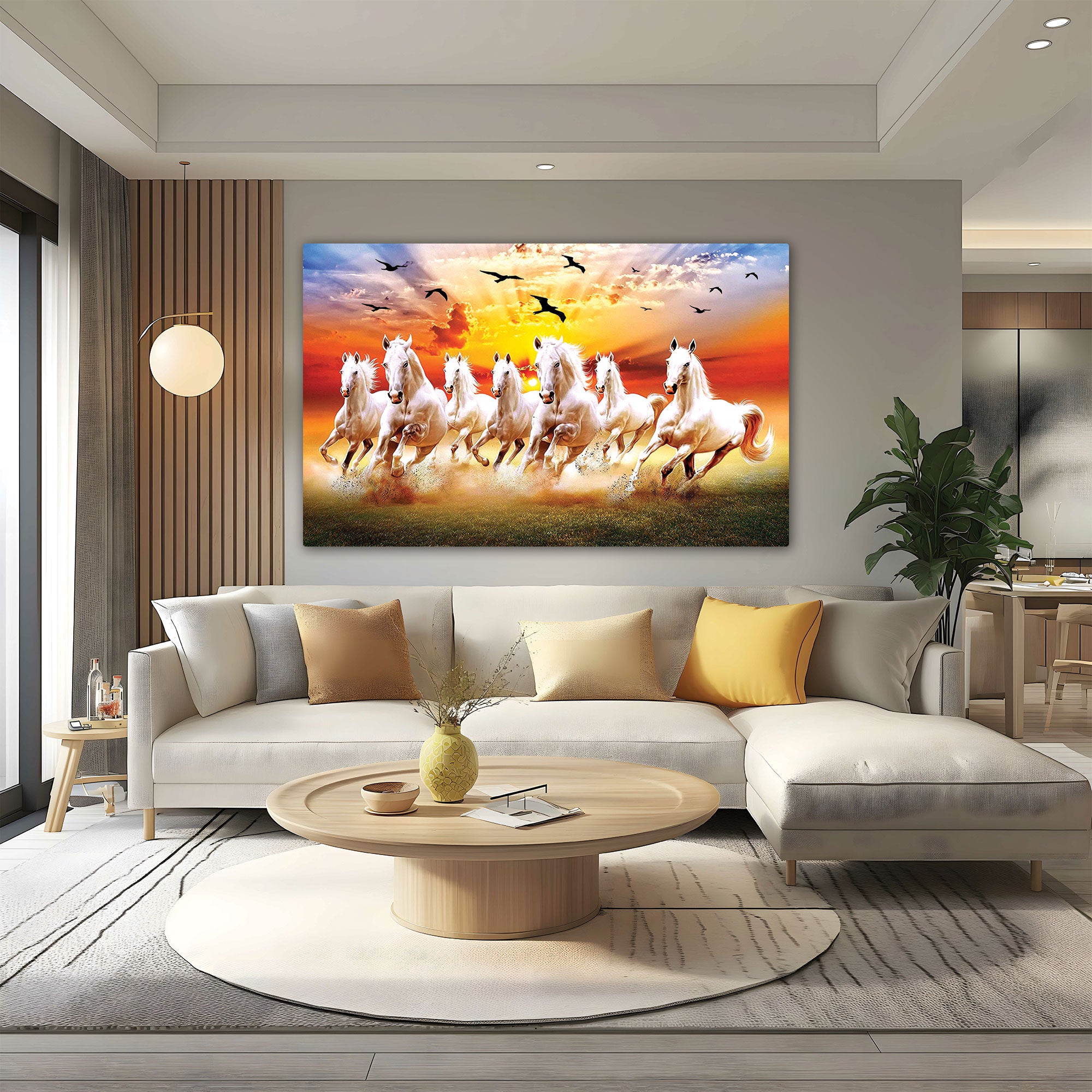 7 running horses sunrise Canvas painting Big Size Wall Art for living room,Bedroom,Drawing room,Hotels