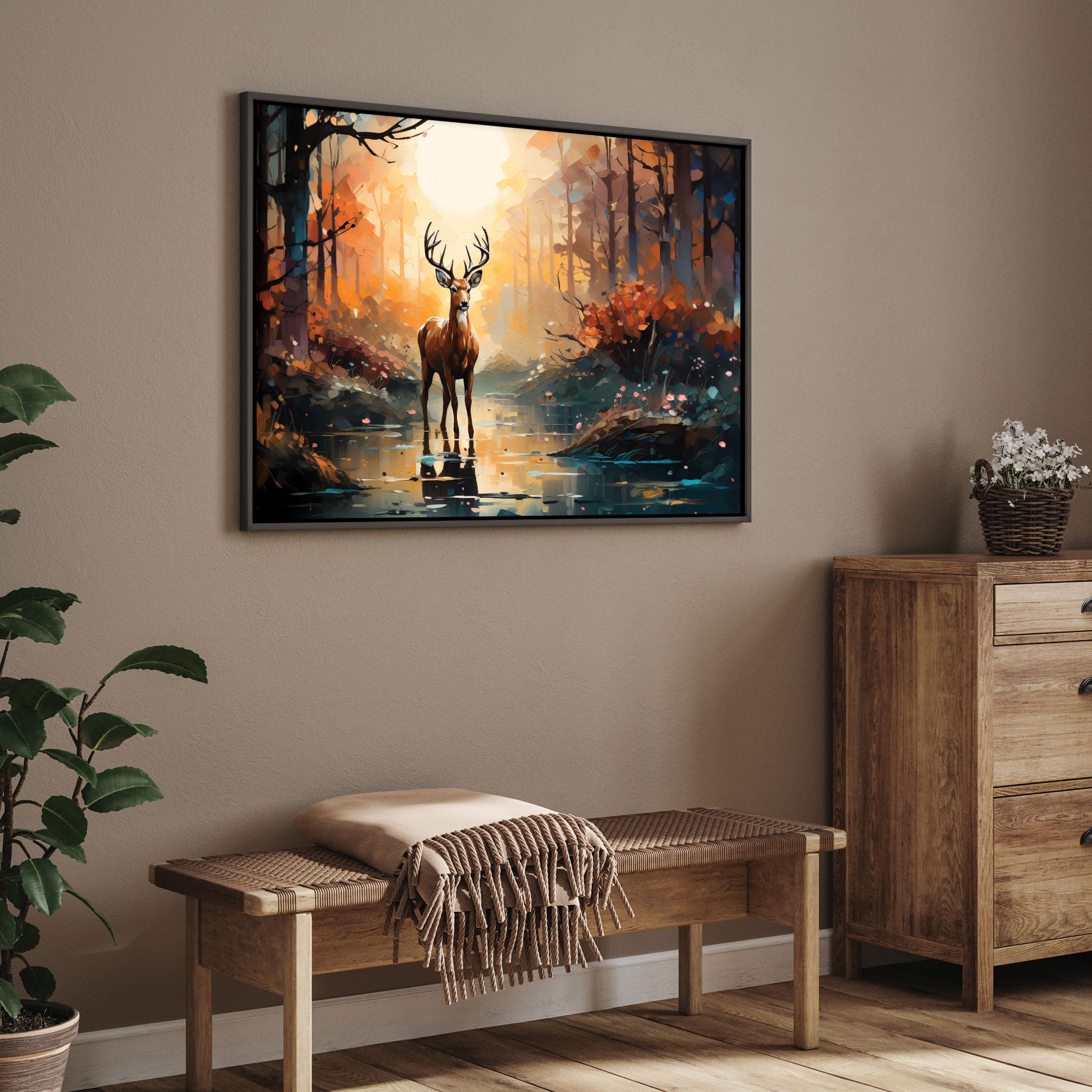 Deer Abstract Canvas painting with frame Big Size Wall Art for living room,Bedroom,Drawing room,Hotels
