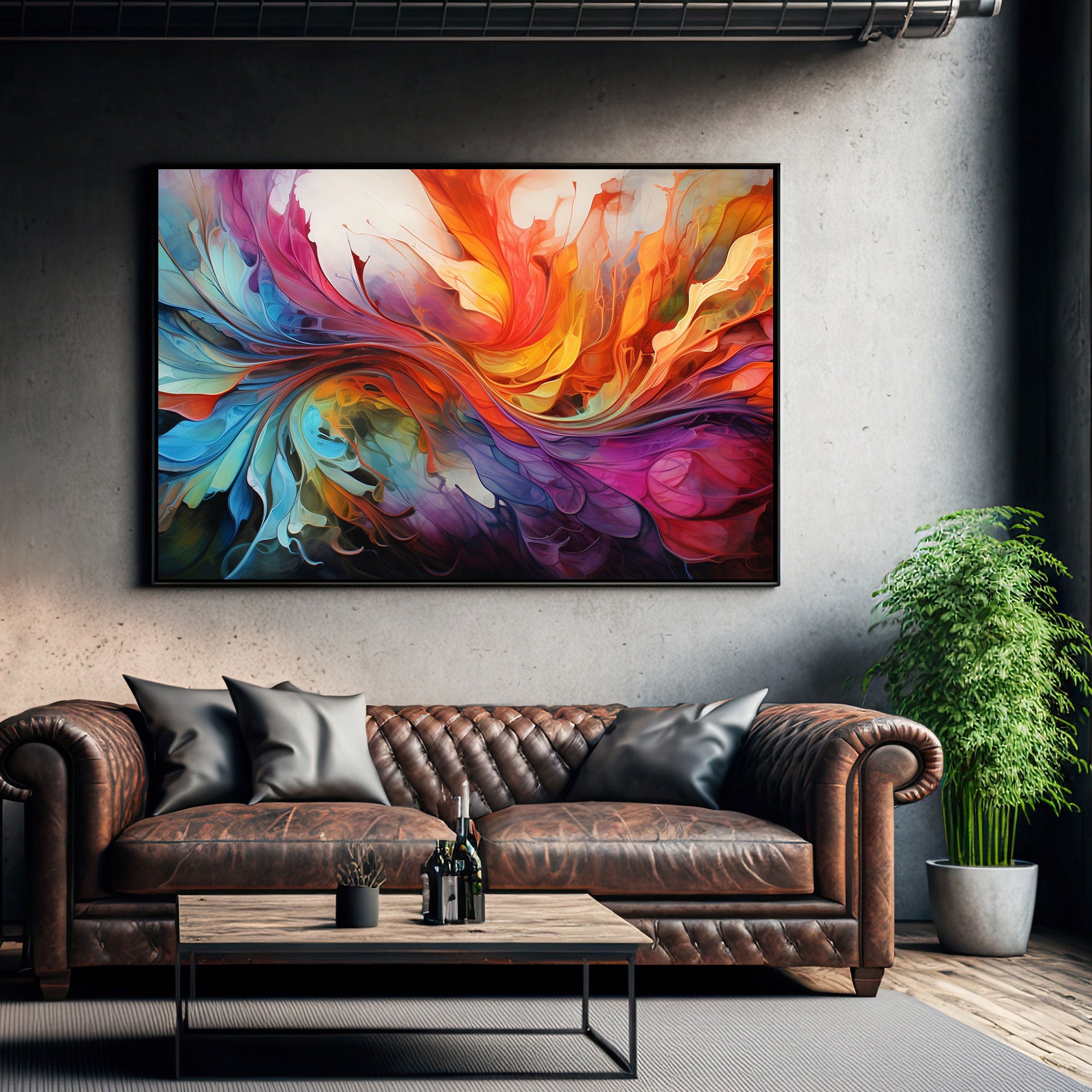 The Castle Decor multiclour abstract canvas/Sparkle painting with frame Big Size Wall Art for living room,Bedroom,Drawing room,Hotels-Wooden Framed-Digital Painting