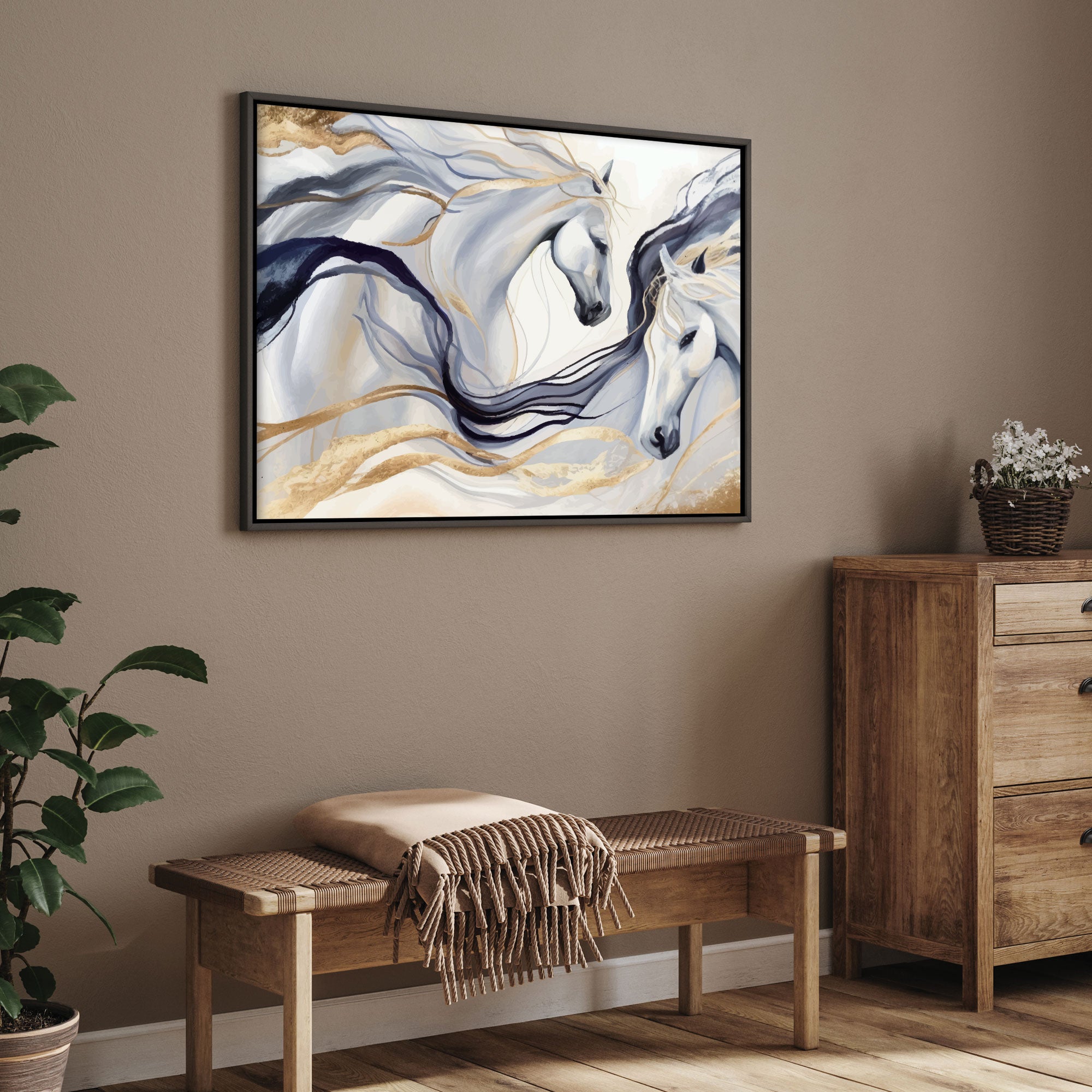 Modern horses Canvas painting with frame Big Size Wall Art for living room,Bedroom,Drawing room,Hotels
