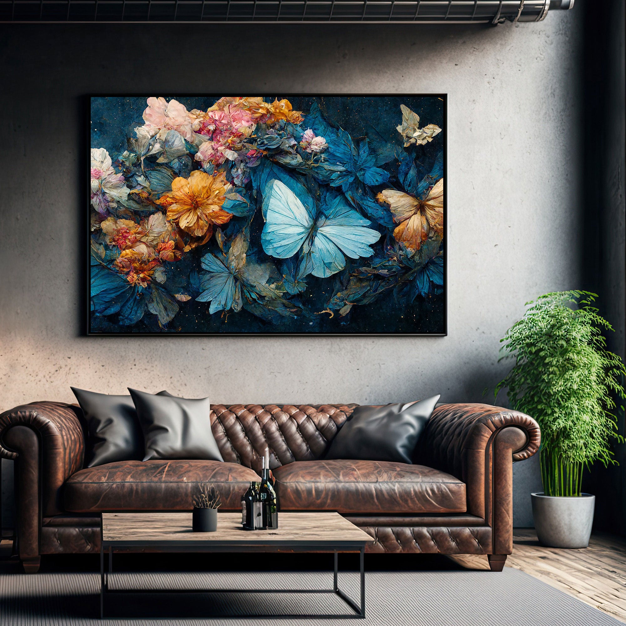 Butterfly flowers Canvas painting Big Size Wall Art for living room,Bedroom,Drawing room,Hotels