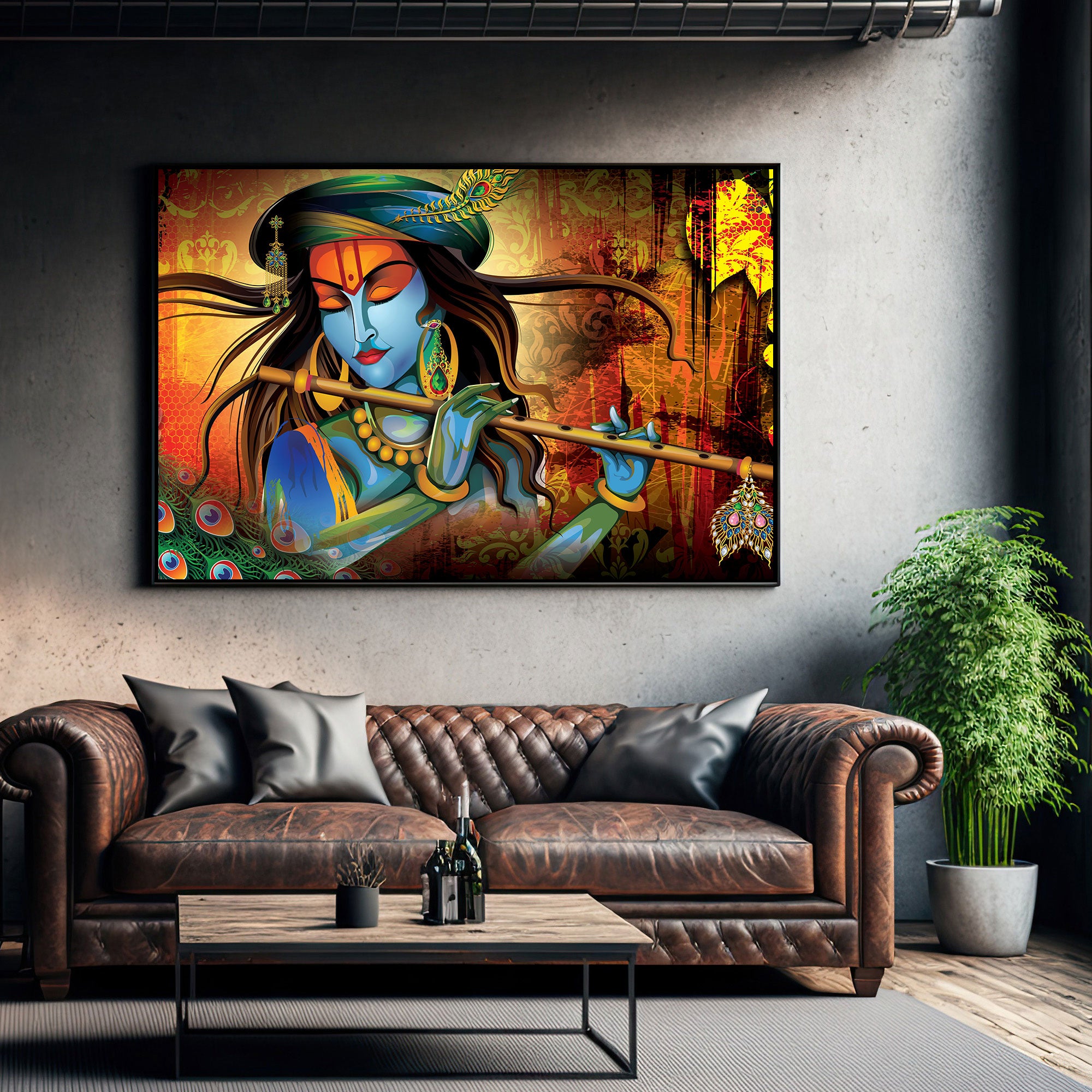 Krishna art Canvas painting with frame Big Size Wall Art for living room,Bedroom,Drawing room,Hotels