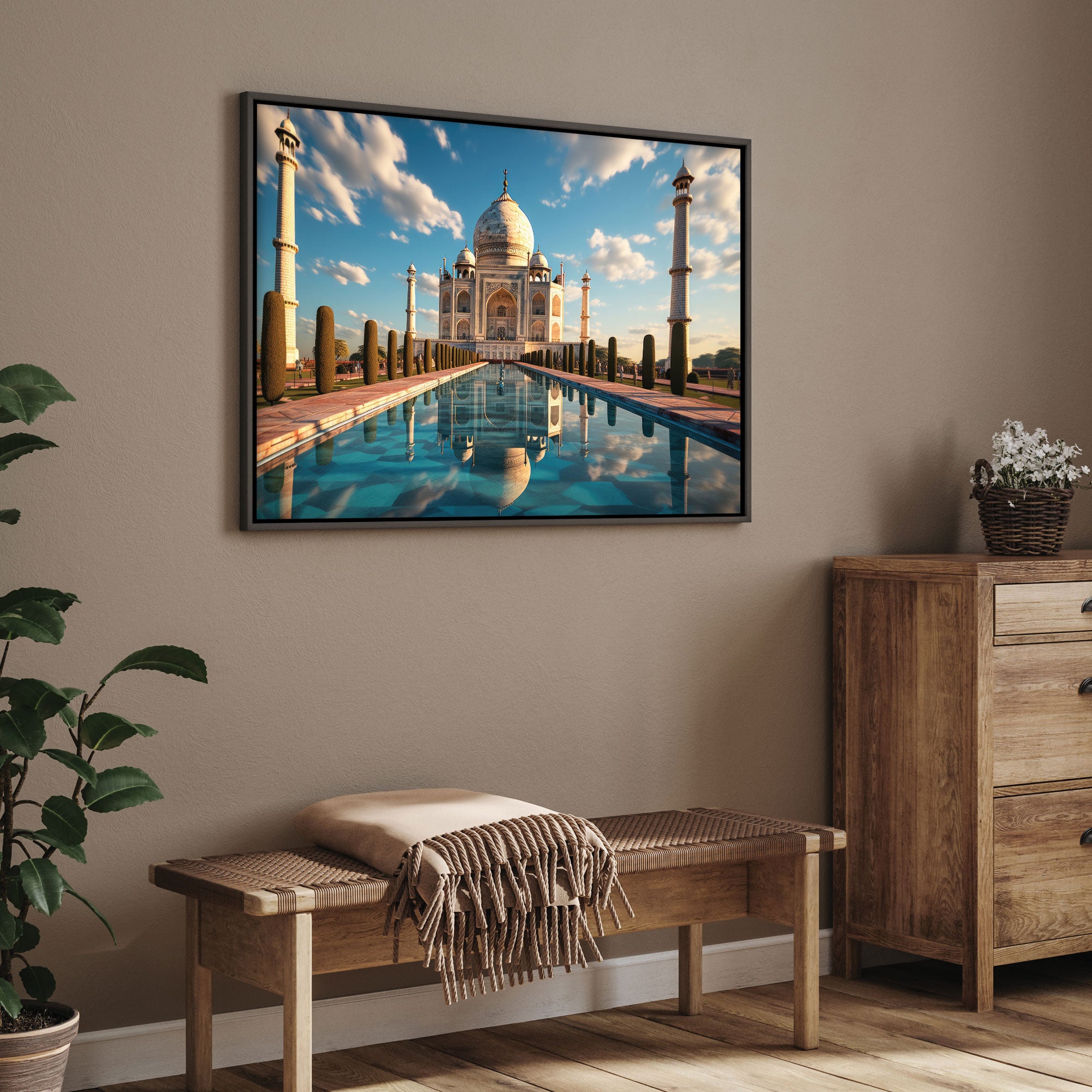 Taj mahal Canvas painting with frame Big Size Wall Art for living room,Bedroom,Drawing room,Hotels